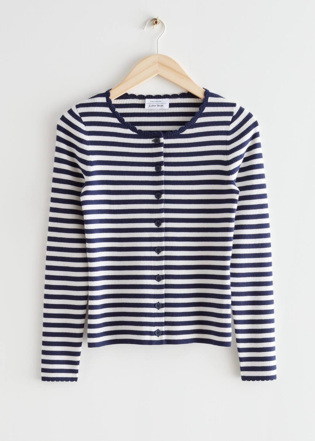 Striped Scallop Cardigan - Navy/Cream - Still Life
