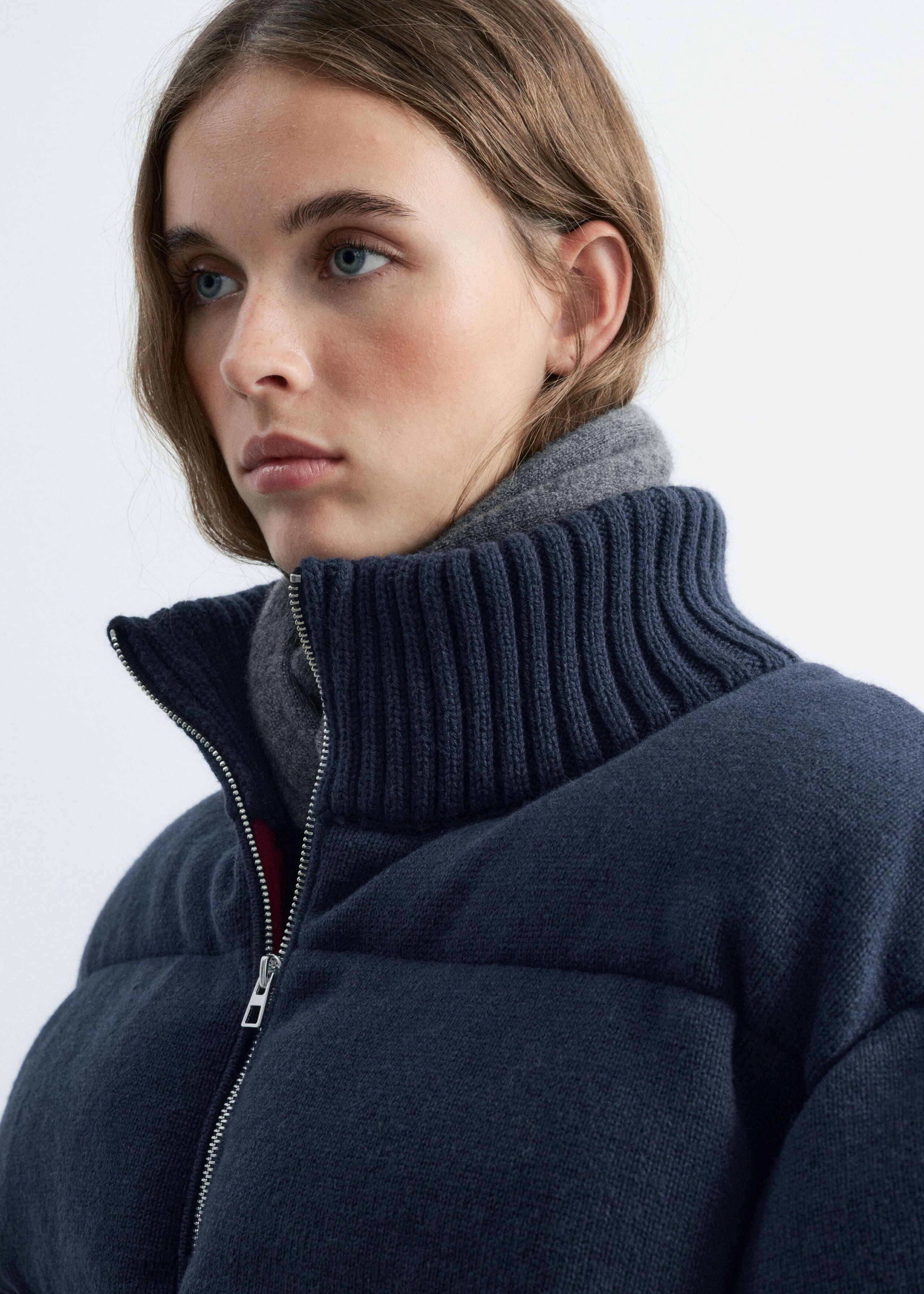 Knitted Puffer Jacket - Dark Blue - Lookbook