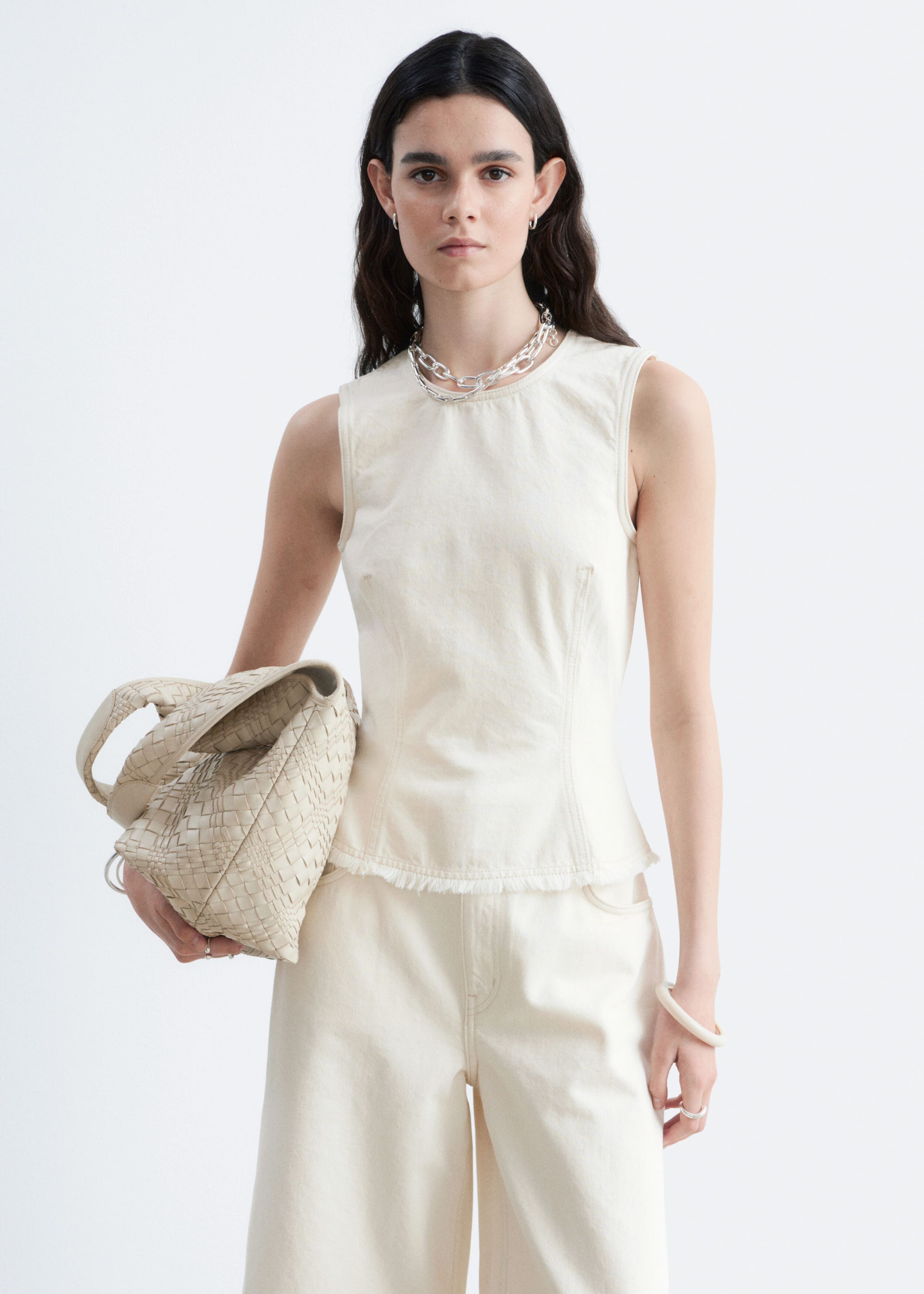 Raw-Edge Sleeveless Top - Ecru - Lookbook