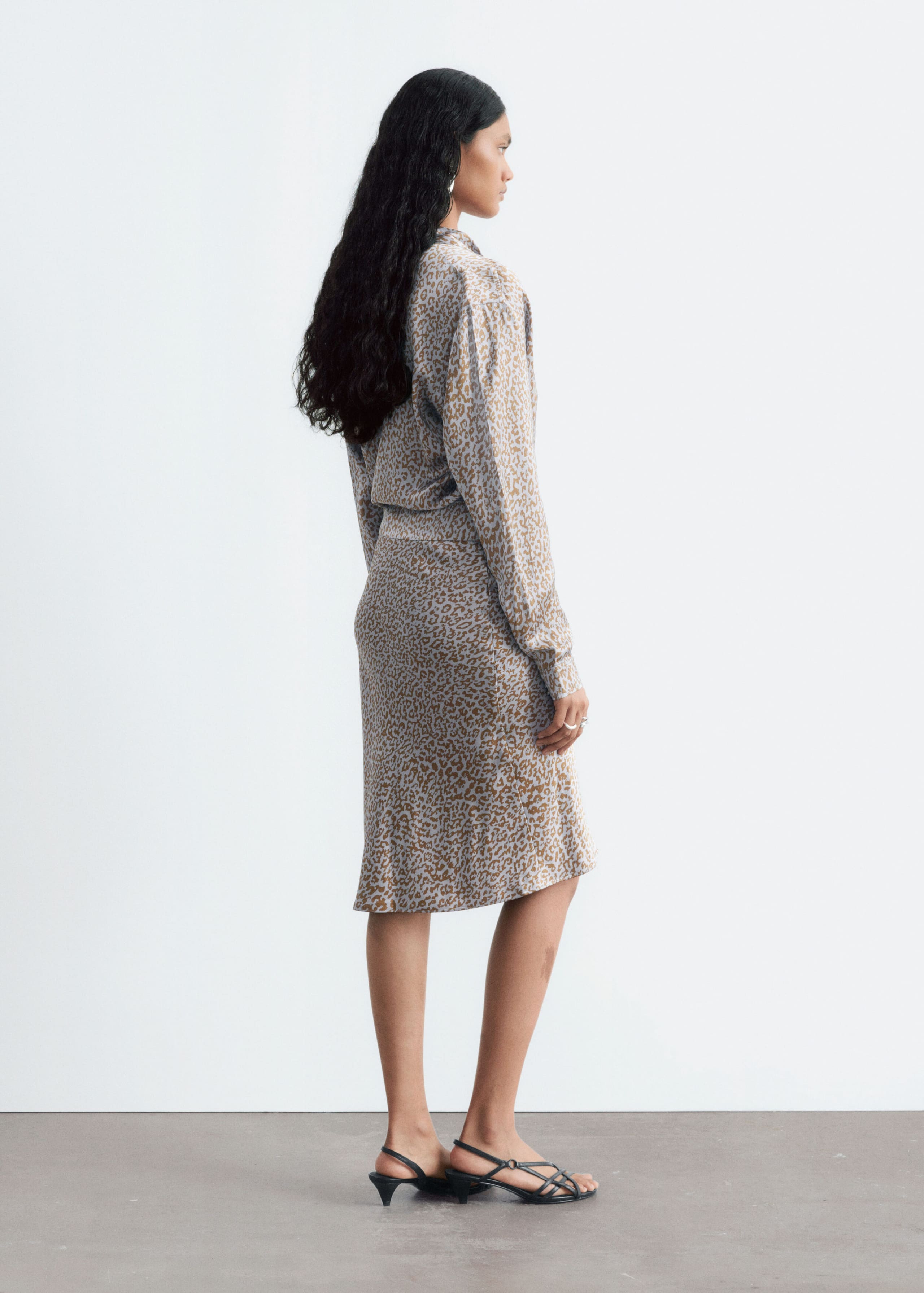 Printed Wrap Blouse - Grey/Leopard Print - Lookbook