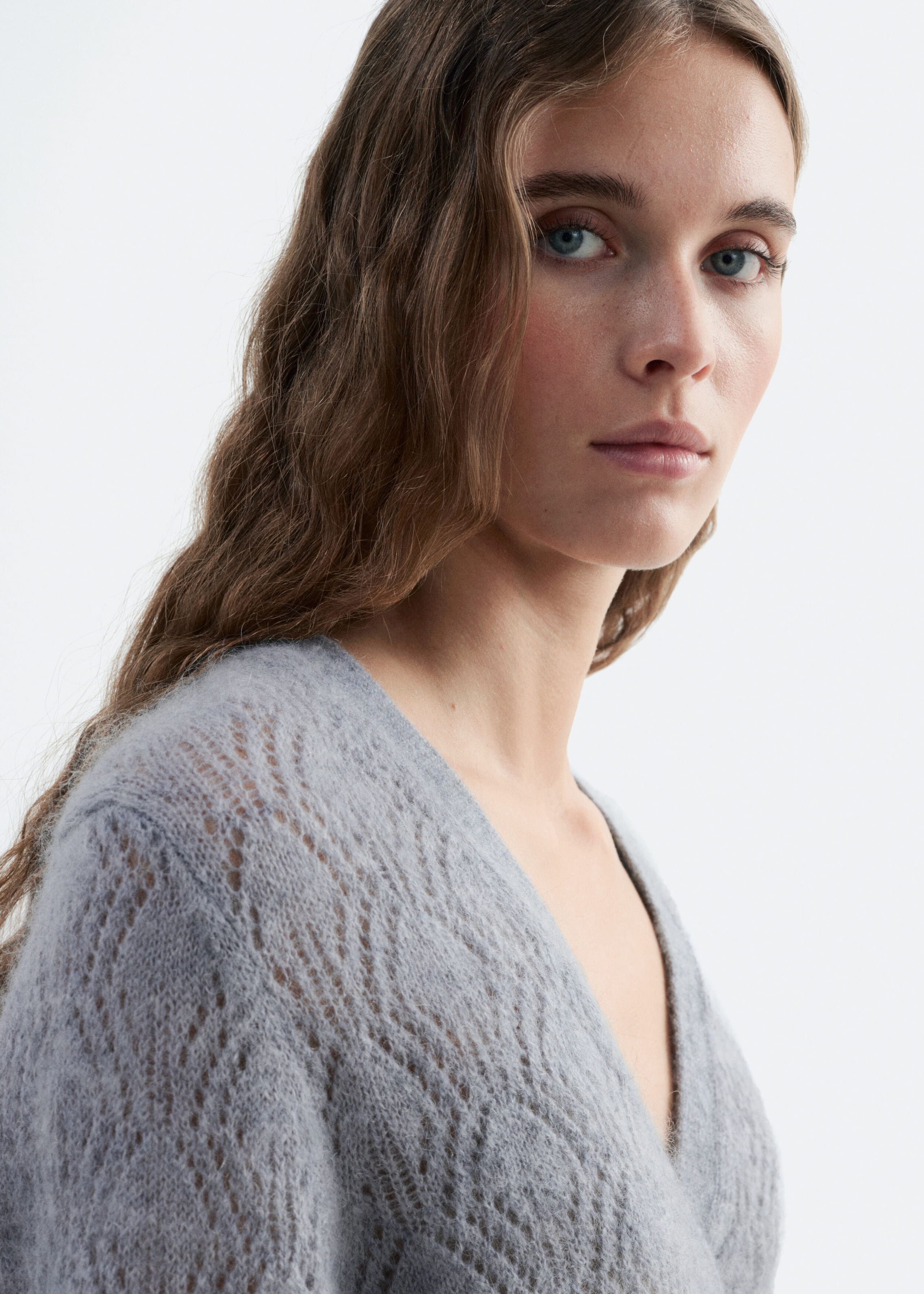 Mohair-Blend Pointelle Cardigan - Grey - Still Life