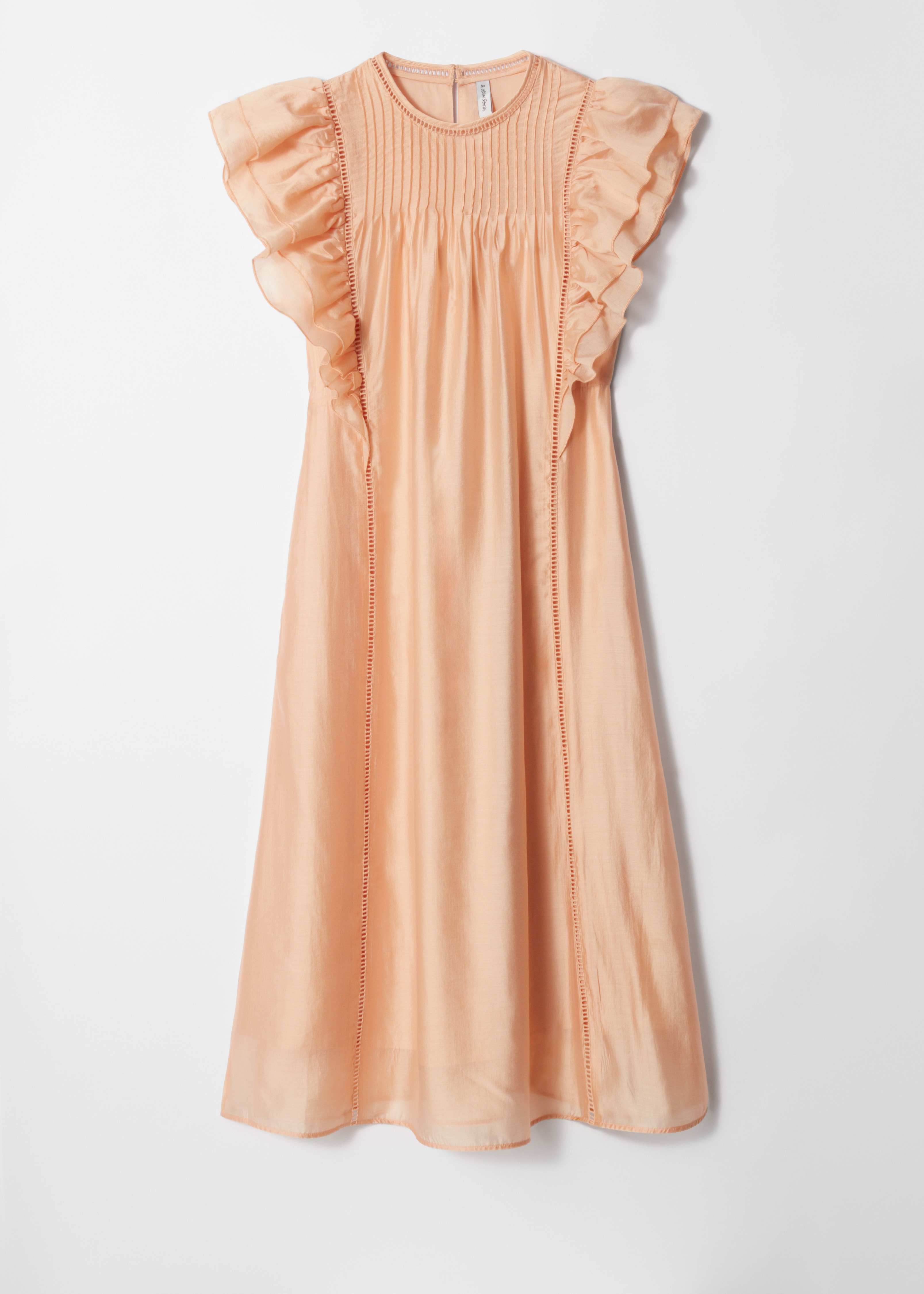 Midi-jurk met ruches - Peach/Blue Floral