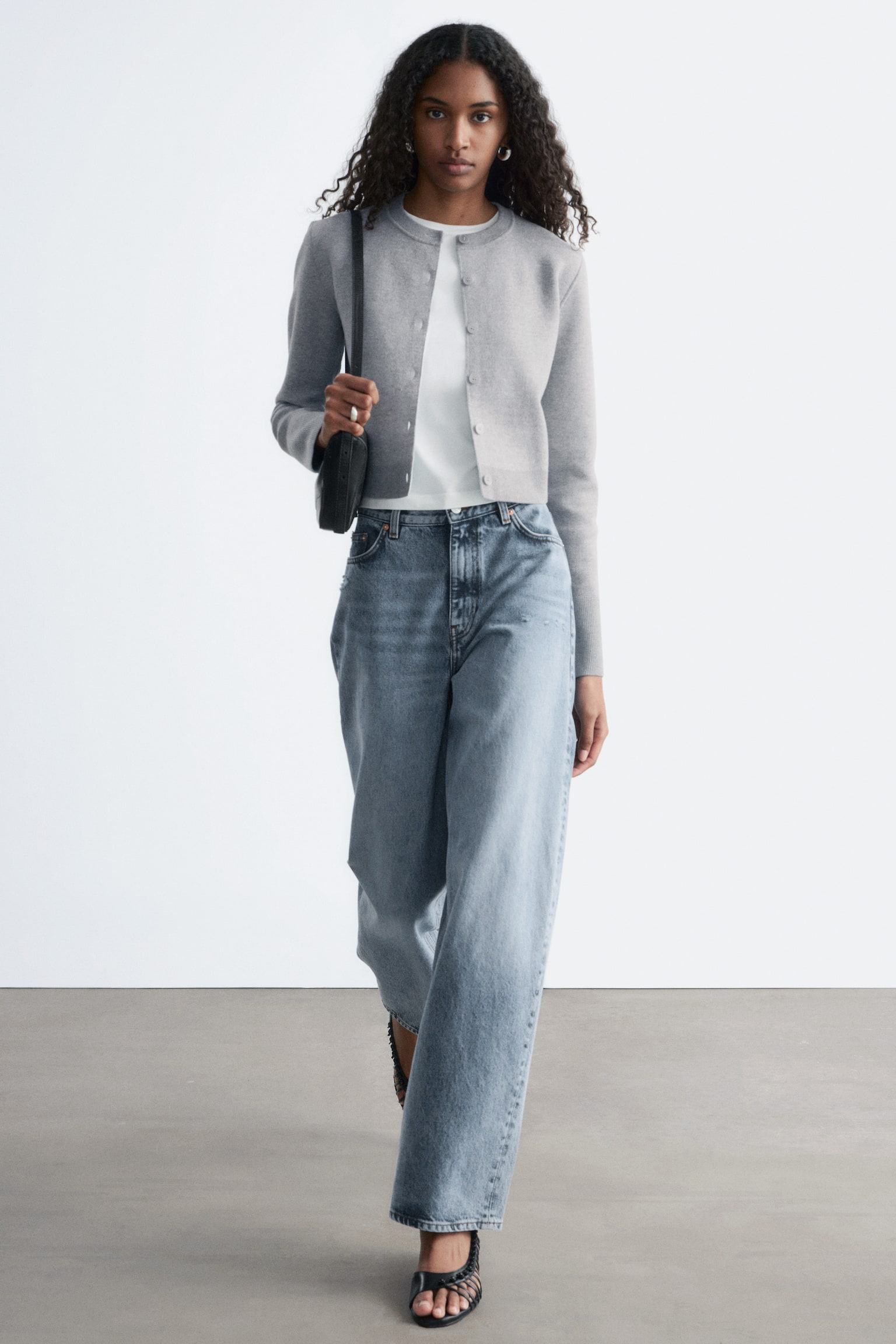 Zkrácený oboustranný kardigan - Šedá/tyrkysová - 8