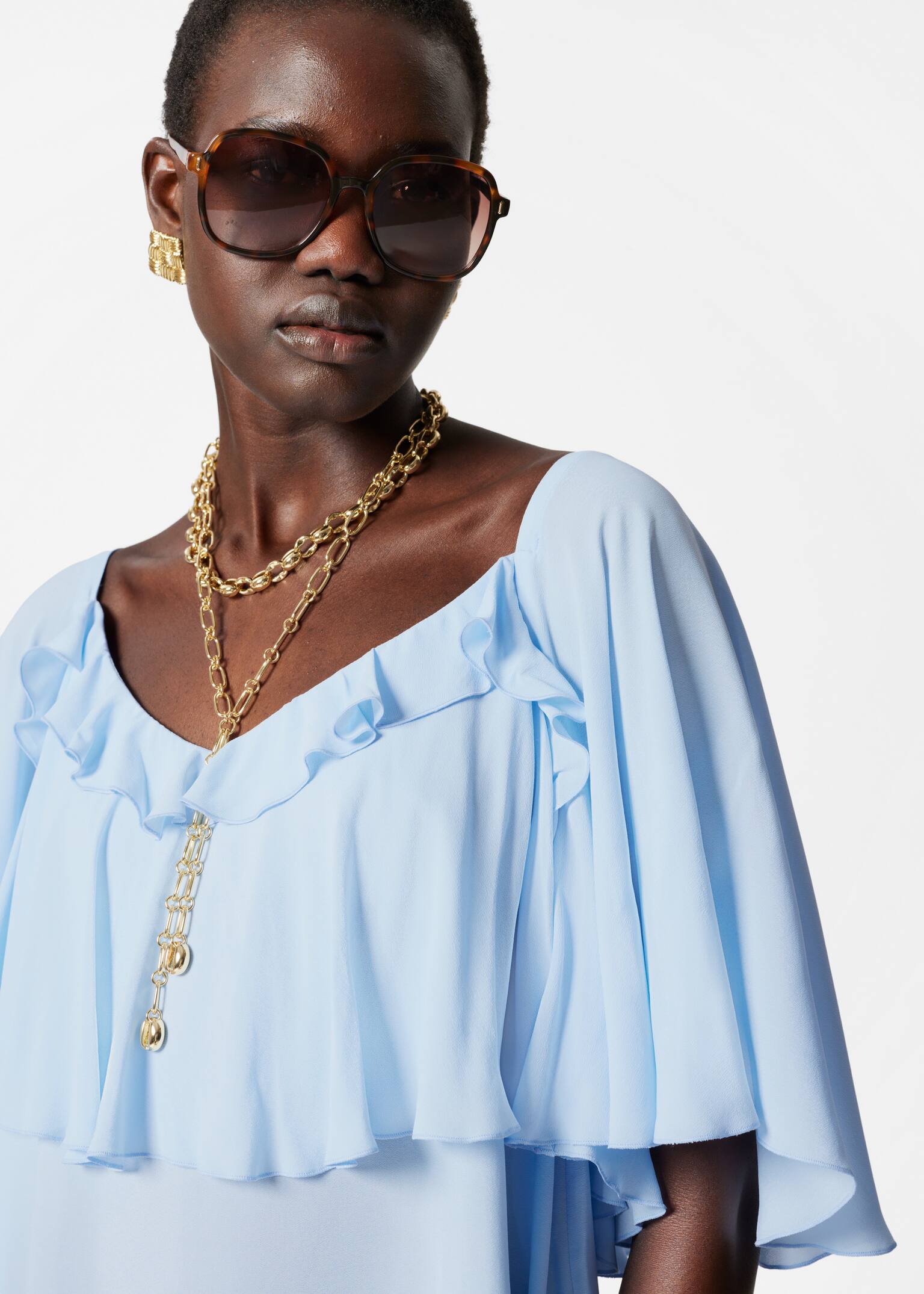 Bluză cu volane - Albastru deschis/Roșu închis - 5