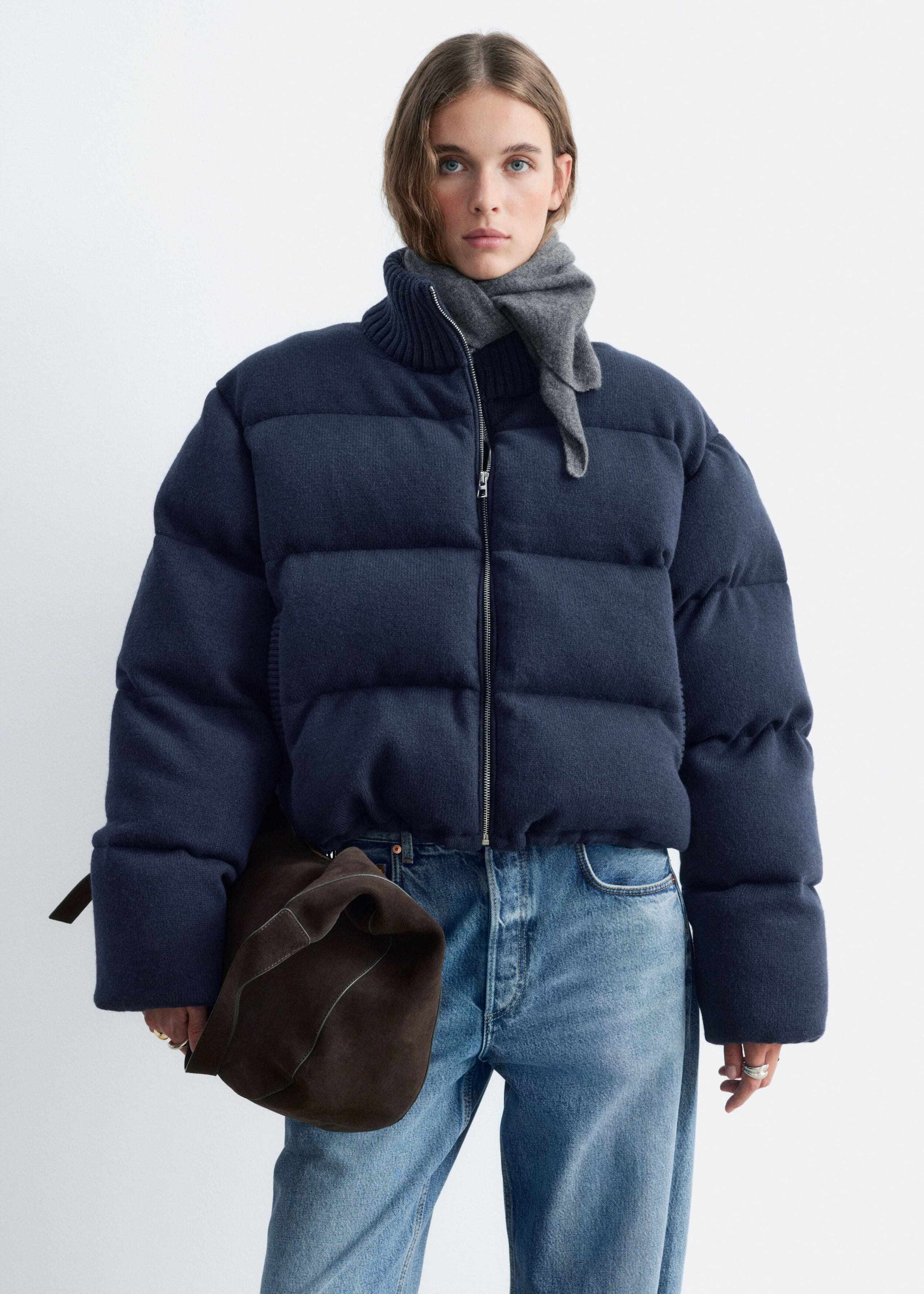 Knitted Puffer Jacket - Dark Blue - Lookbook