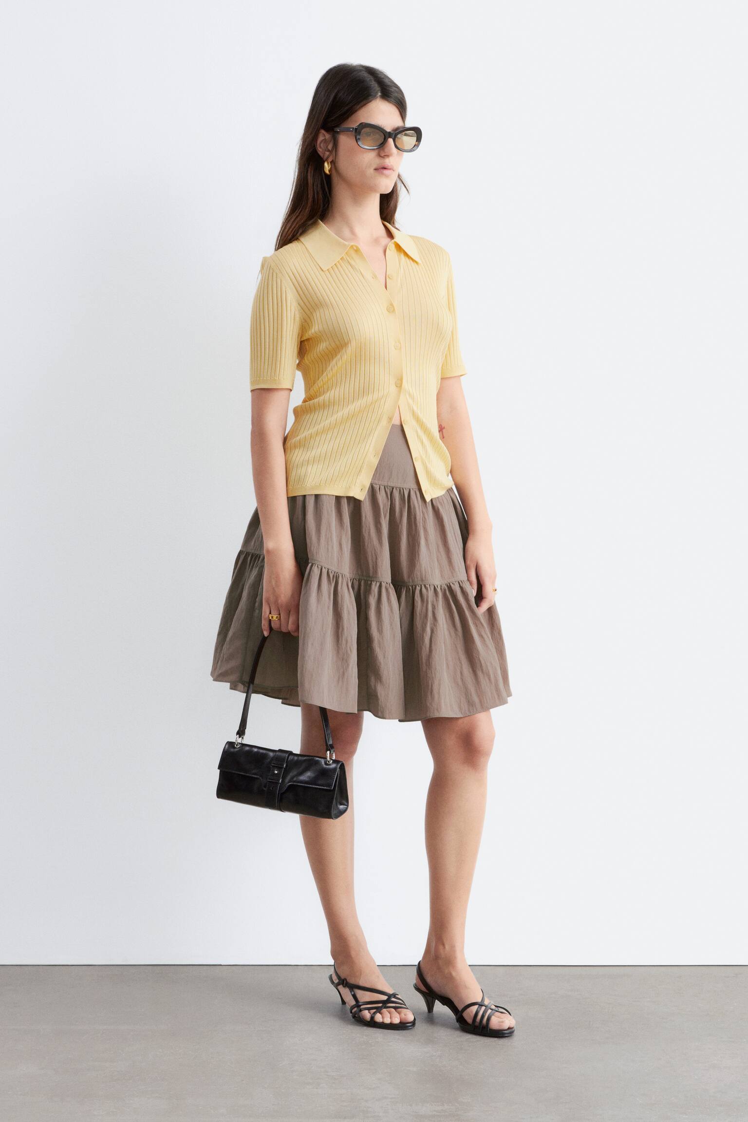 Knielanger Stufenrock - Graubraun - 3