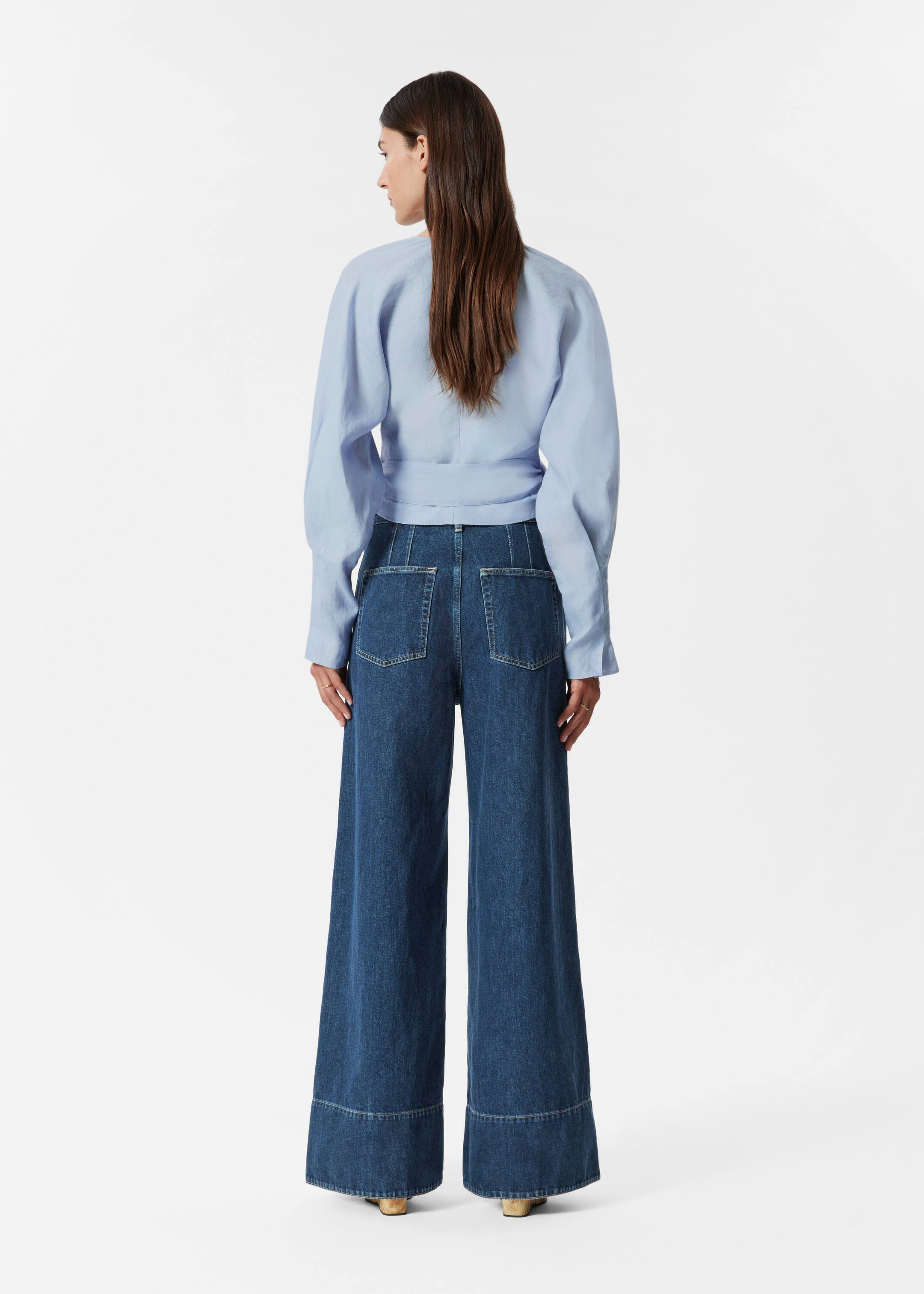 Agrandir l'image: Blouse cache-cœur en lin - Bleu poudré - FEMME | H&M FR 4