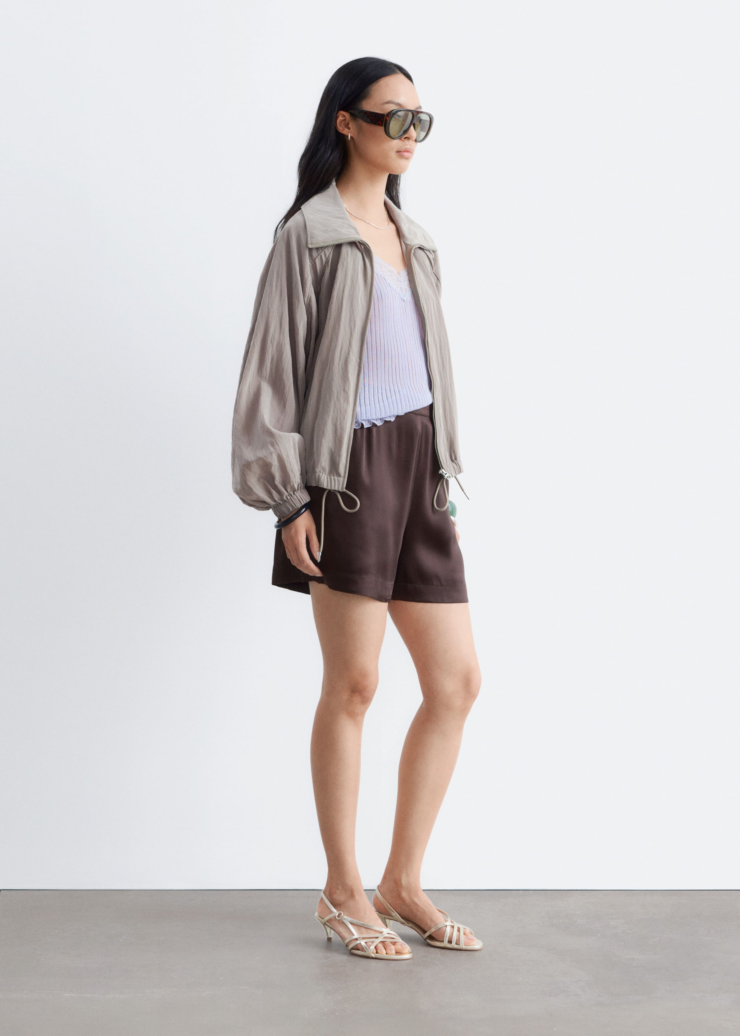 Satin Pull-On Shorts - Dark Brown - Lookbook