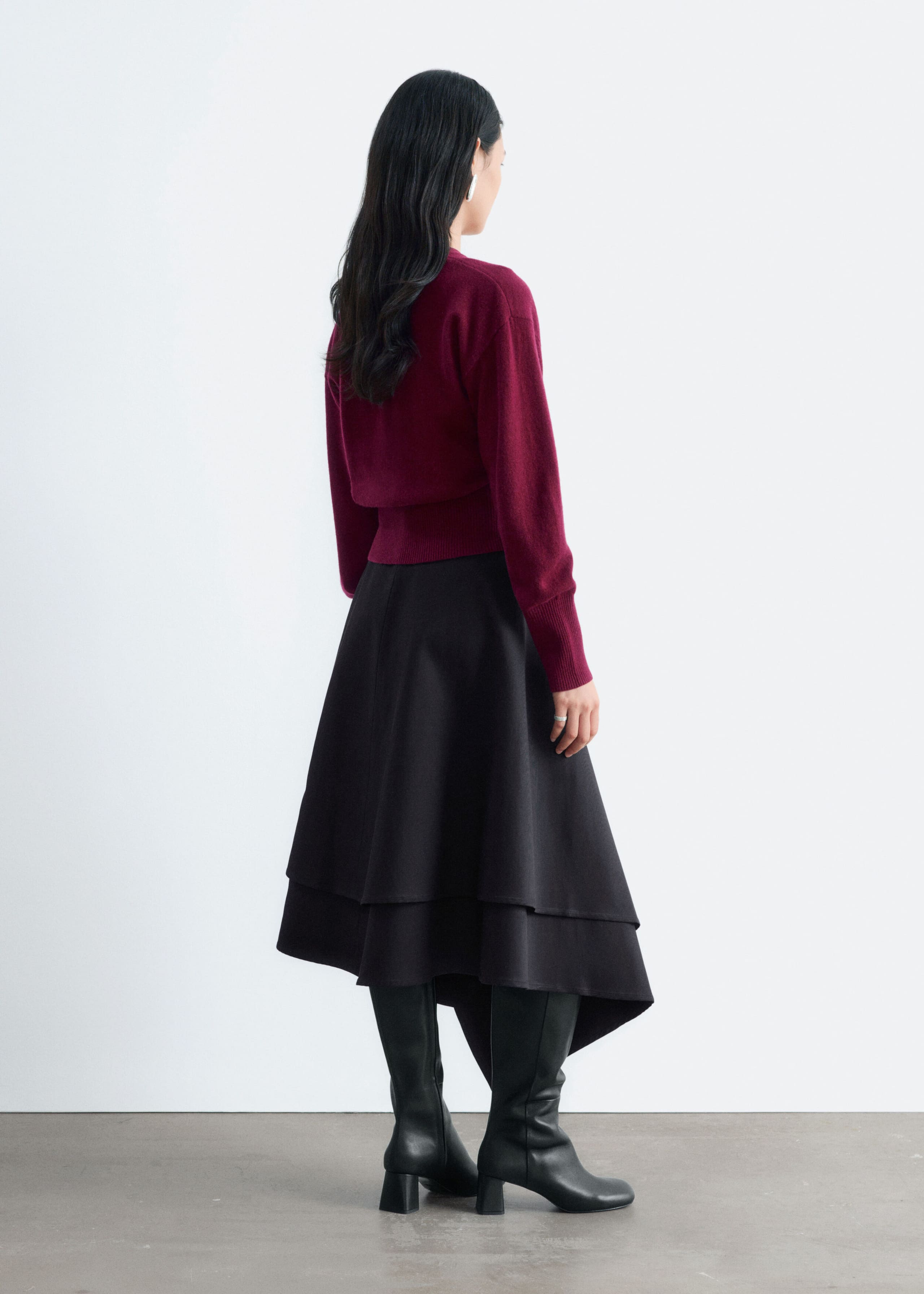 Wool Corset Rib Cardigan - Burgundy - Lookbook