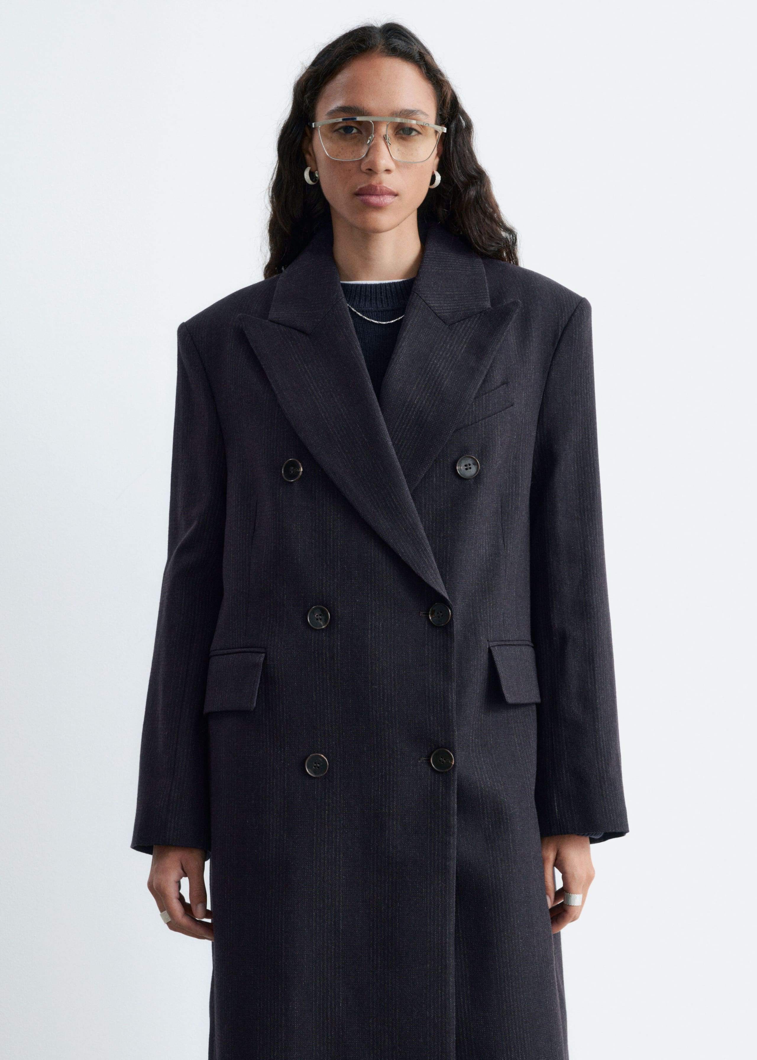 Cappotto doppiopetto in cotone e lana - Marrone scuro - Lookbook