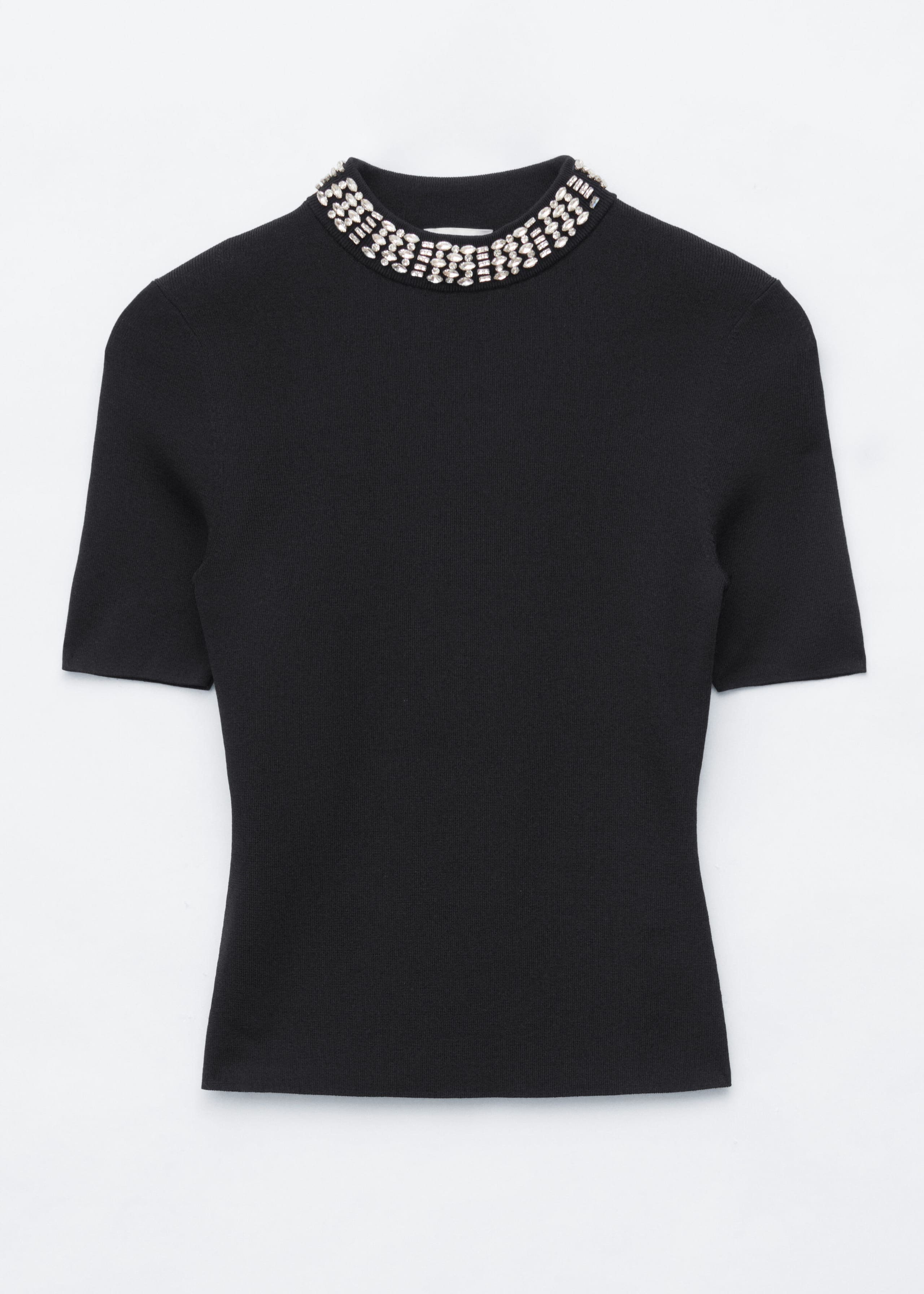 Rhinestone-Trimmed Top - Black - Still Life
