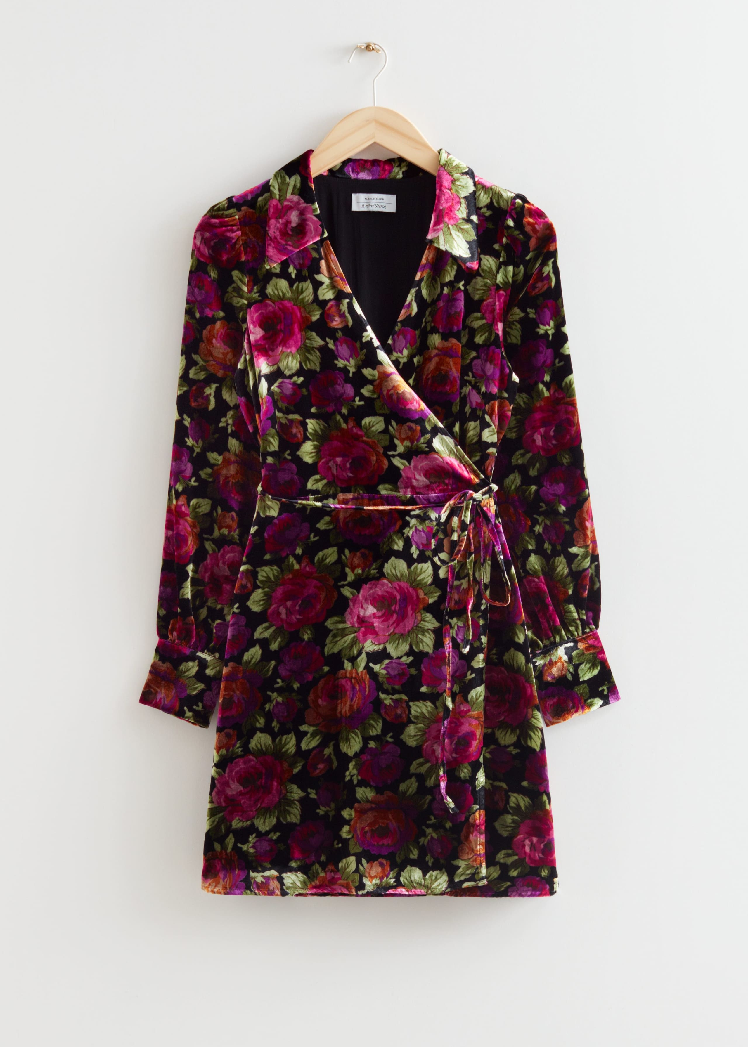 Velvet Wrap Mini Dress - Rose Print - Still Life