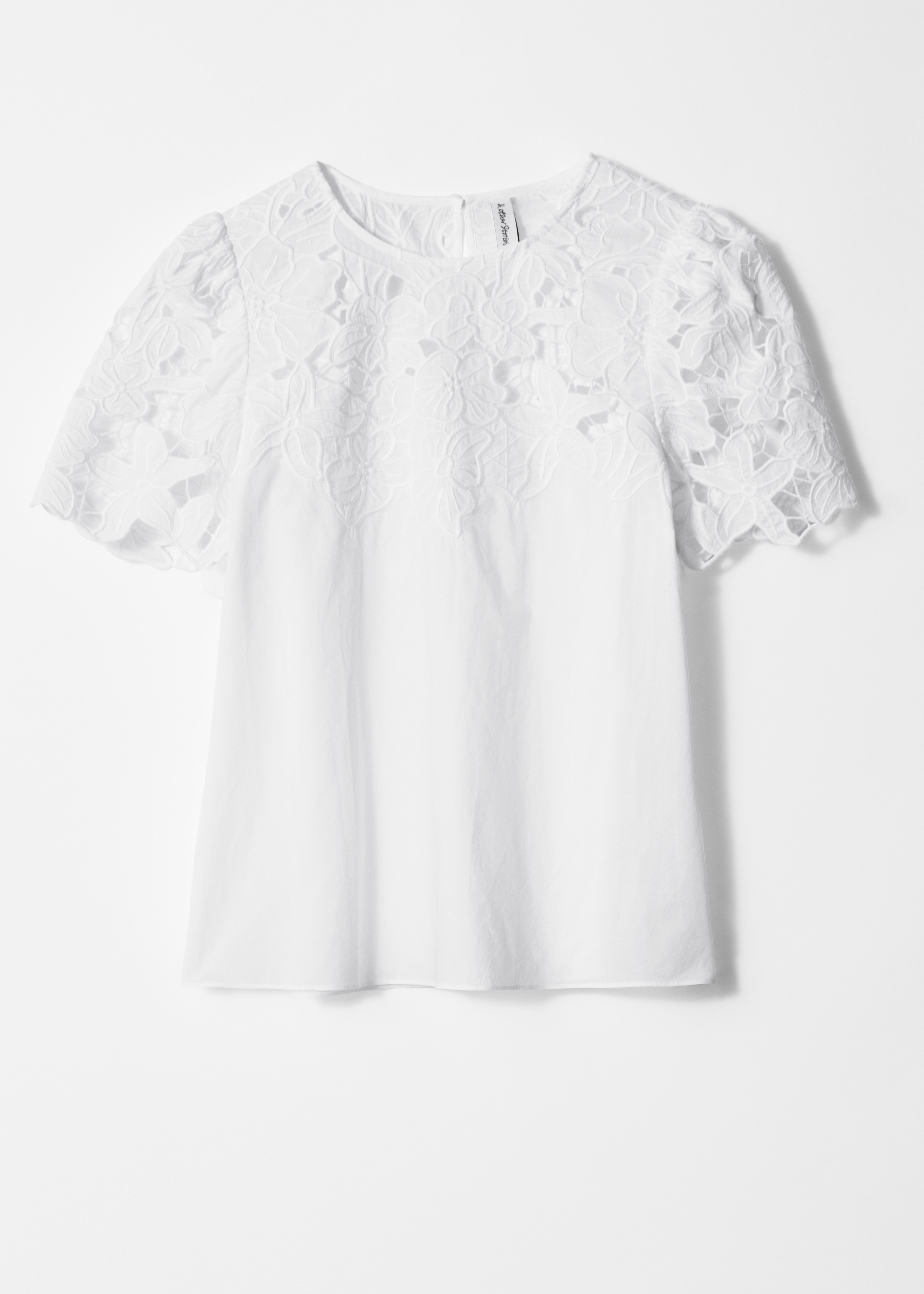 Blusa a maniche corte con ricamo floreale - Bianco/Écru