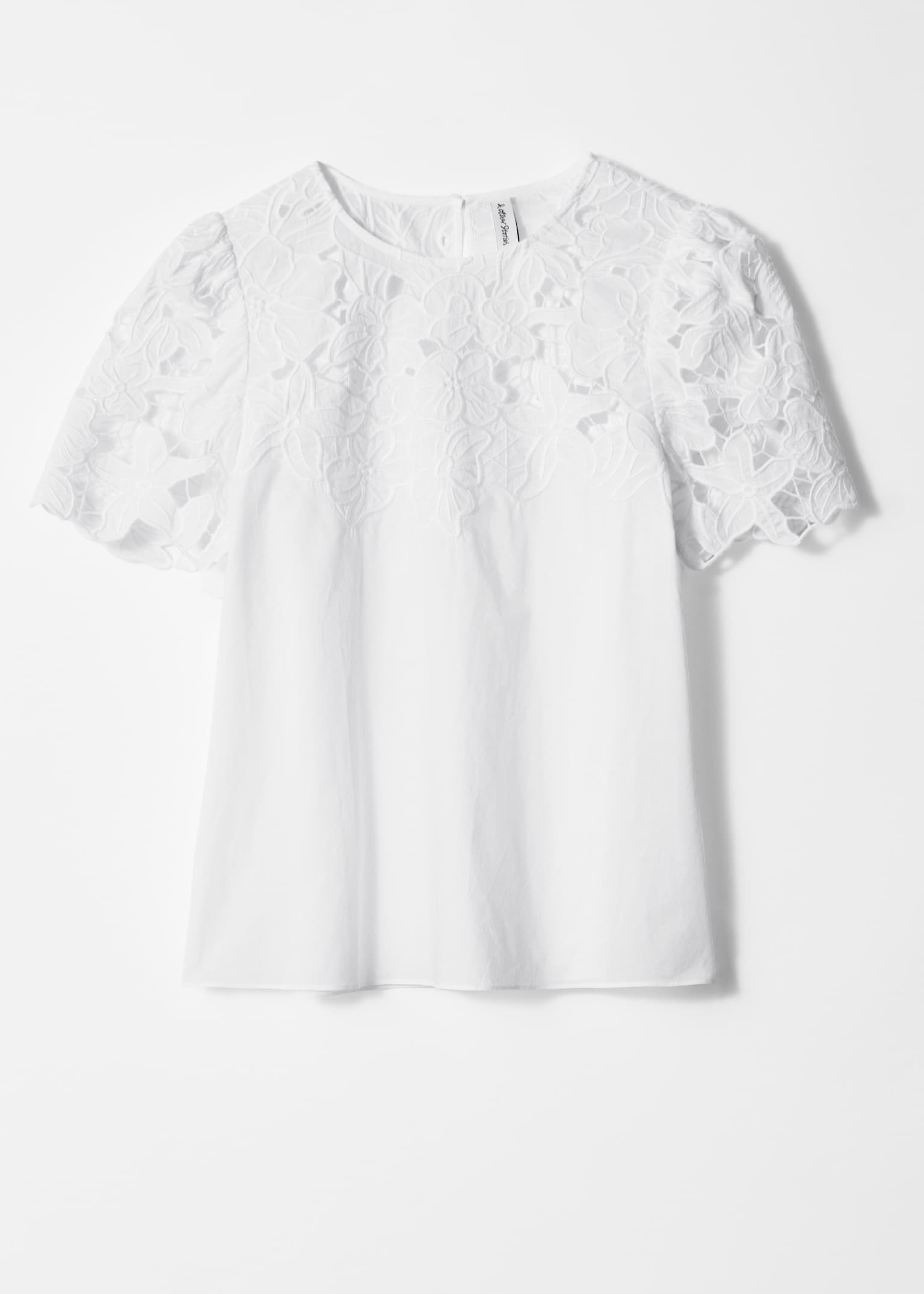 Blusa de manga corta con bordado floral - Blanco/Crudo - 2