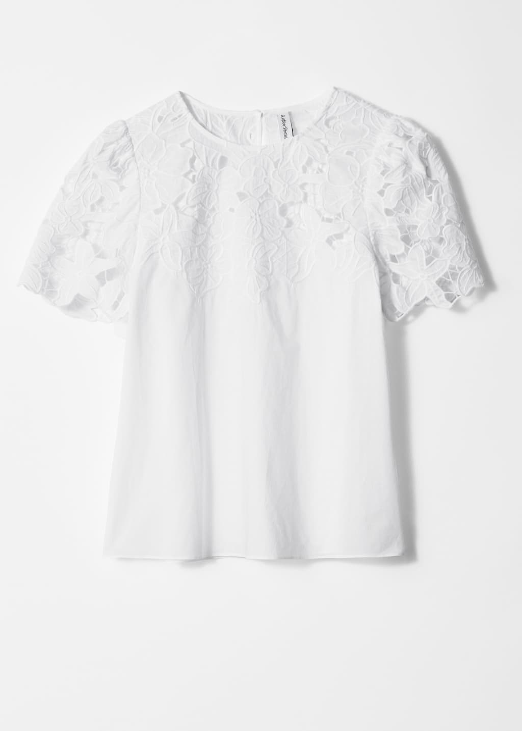 Image of Short-Sleeve Floral-Embroidery Blouse
