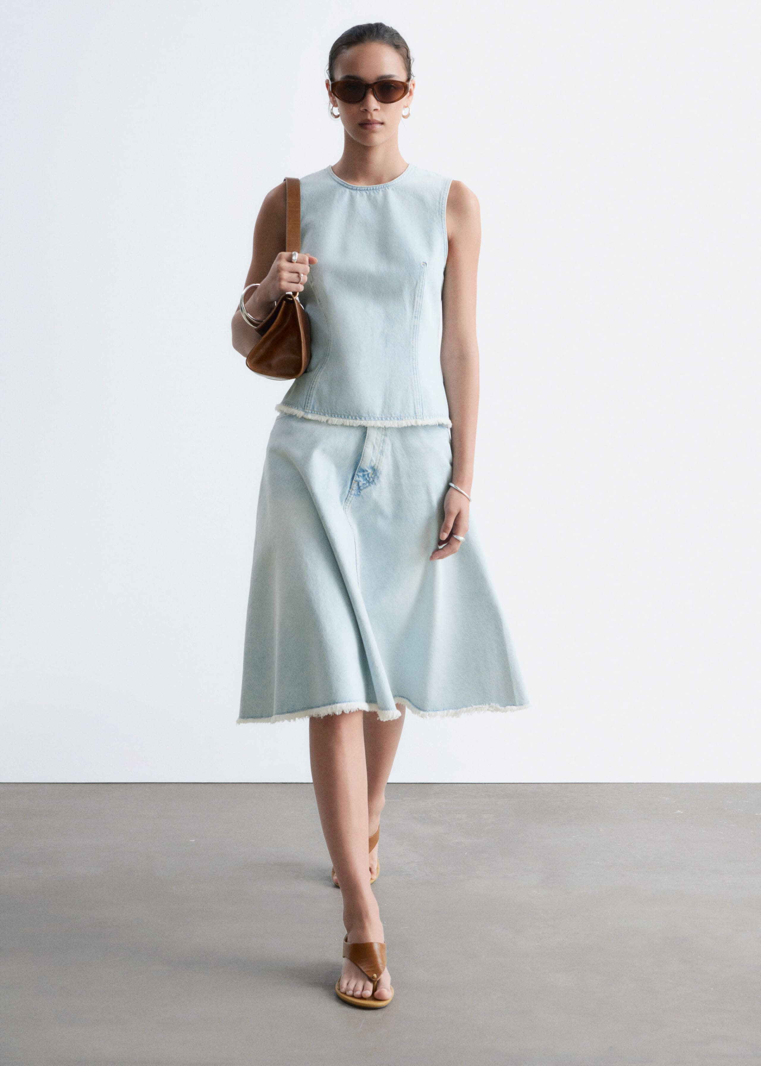 Raw-Edge Denim Top - Light Blue - Still Life
