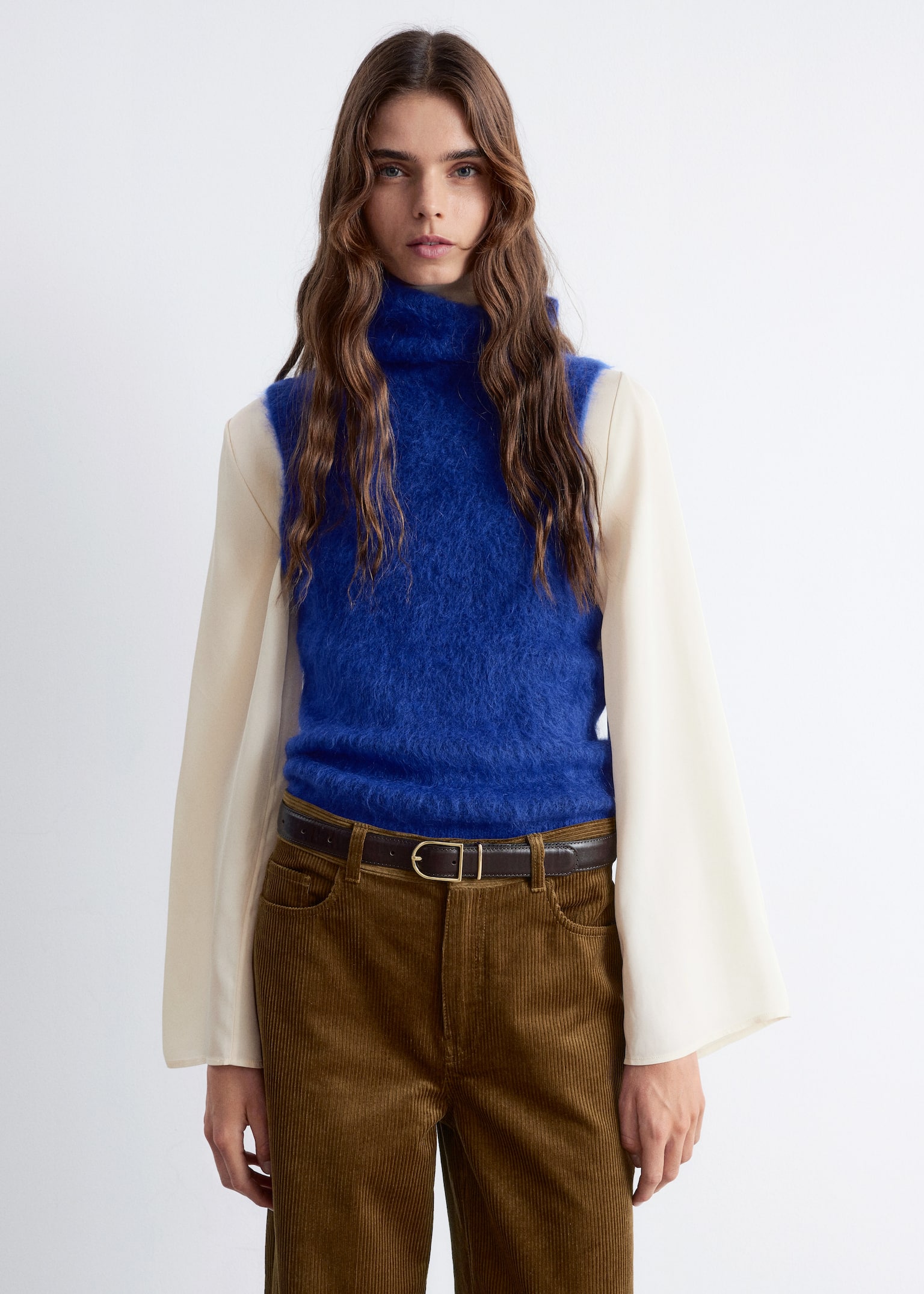 Tanktop aus gebürstetem Mohair-Mix - Blau/Schwarz