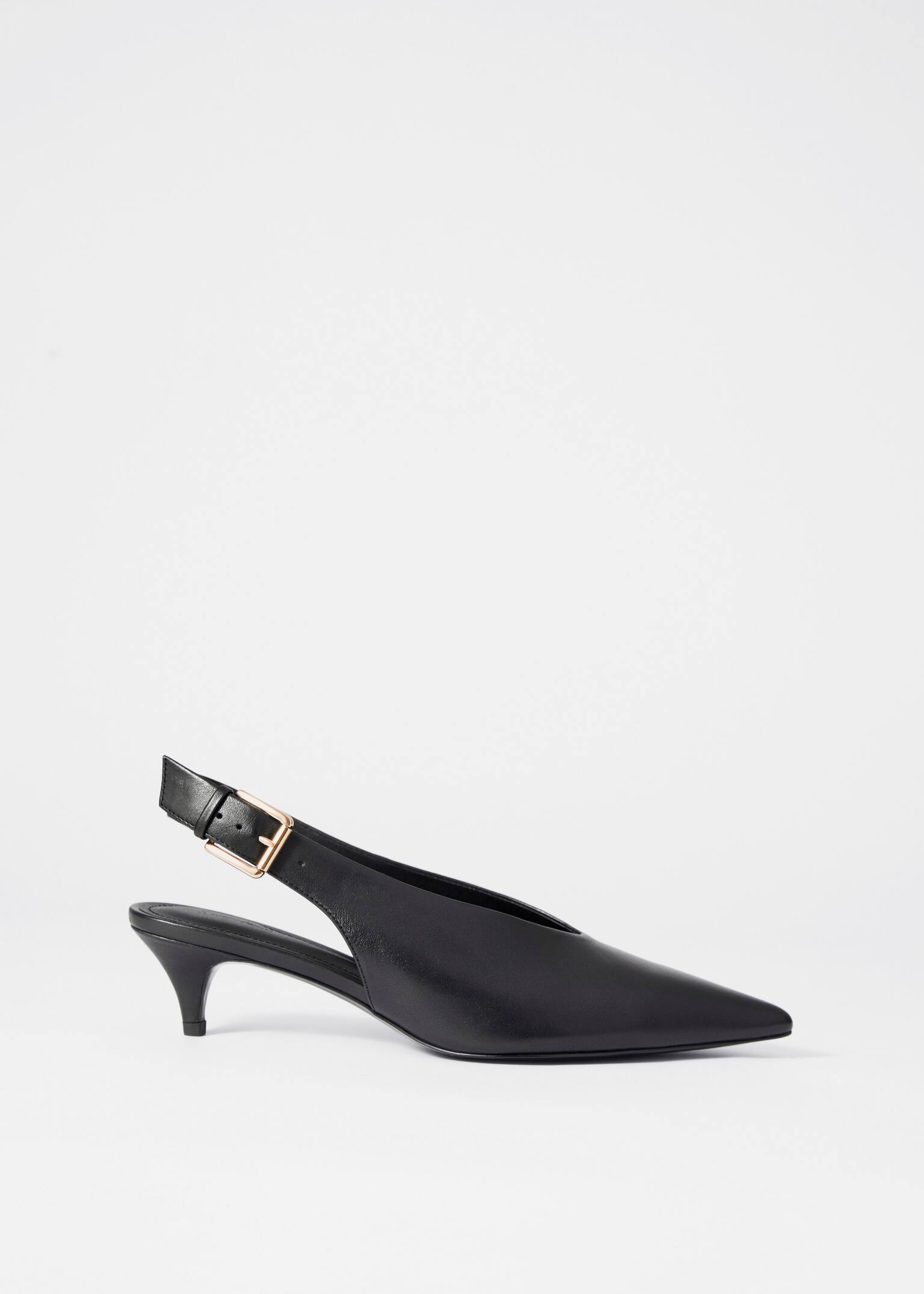 bőr slingback cicás sarkú cipő - Fekete/Bézs velúr - 1