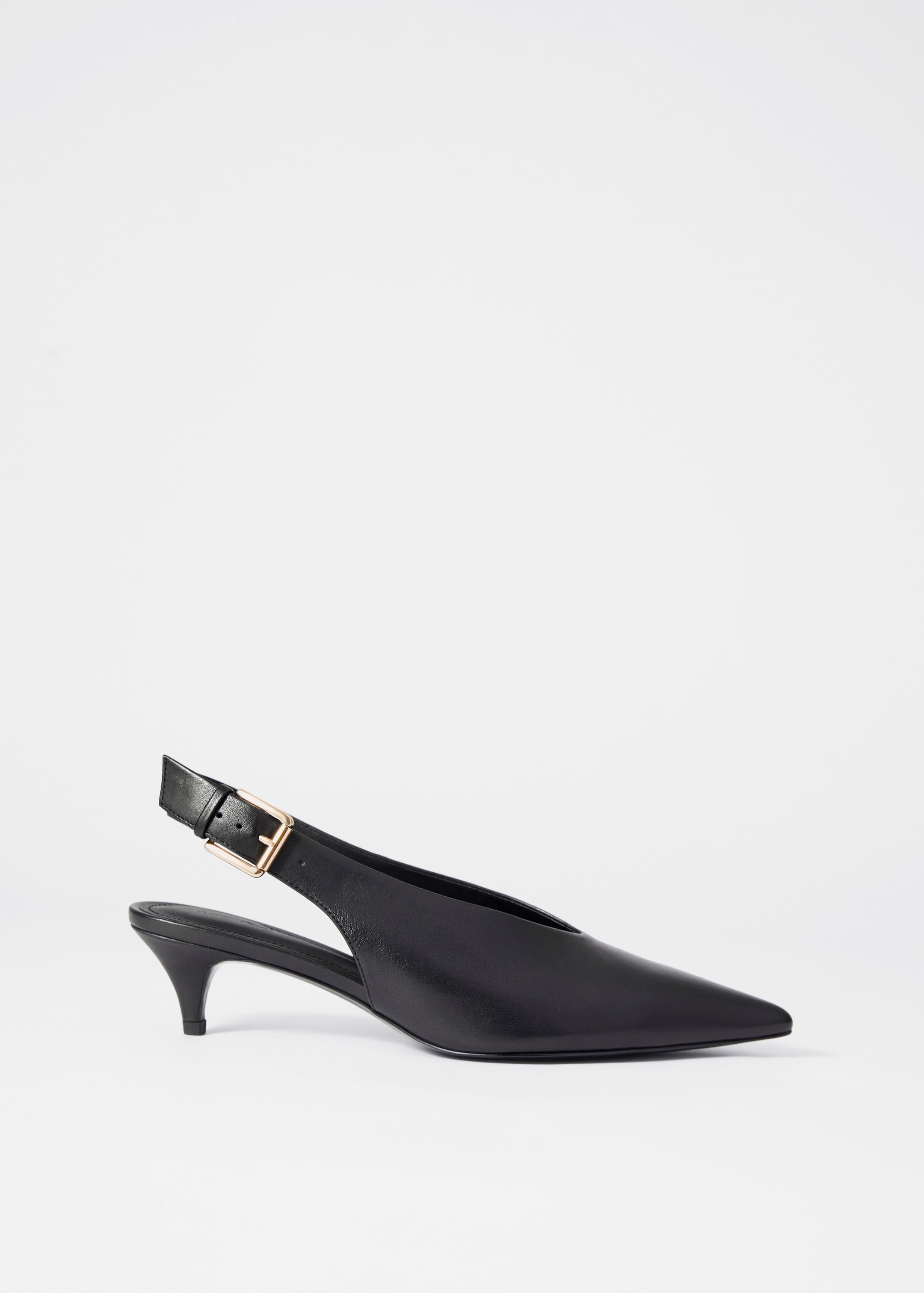 Agrandir l'image: Escarpins en cuir à petits talons et bride arrière - Noir - FEMME | H&M FR 1
