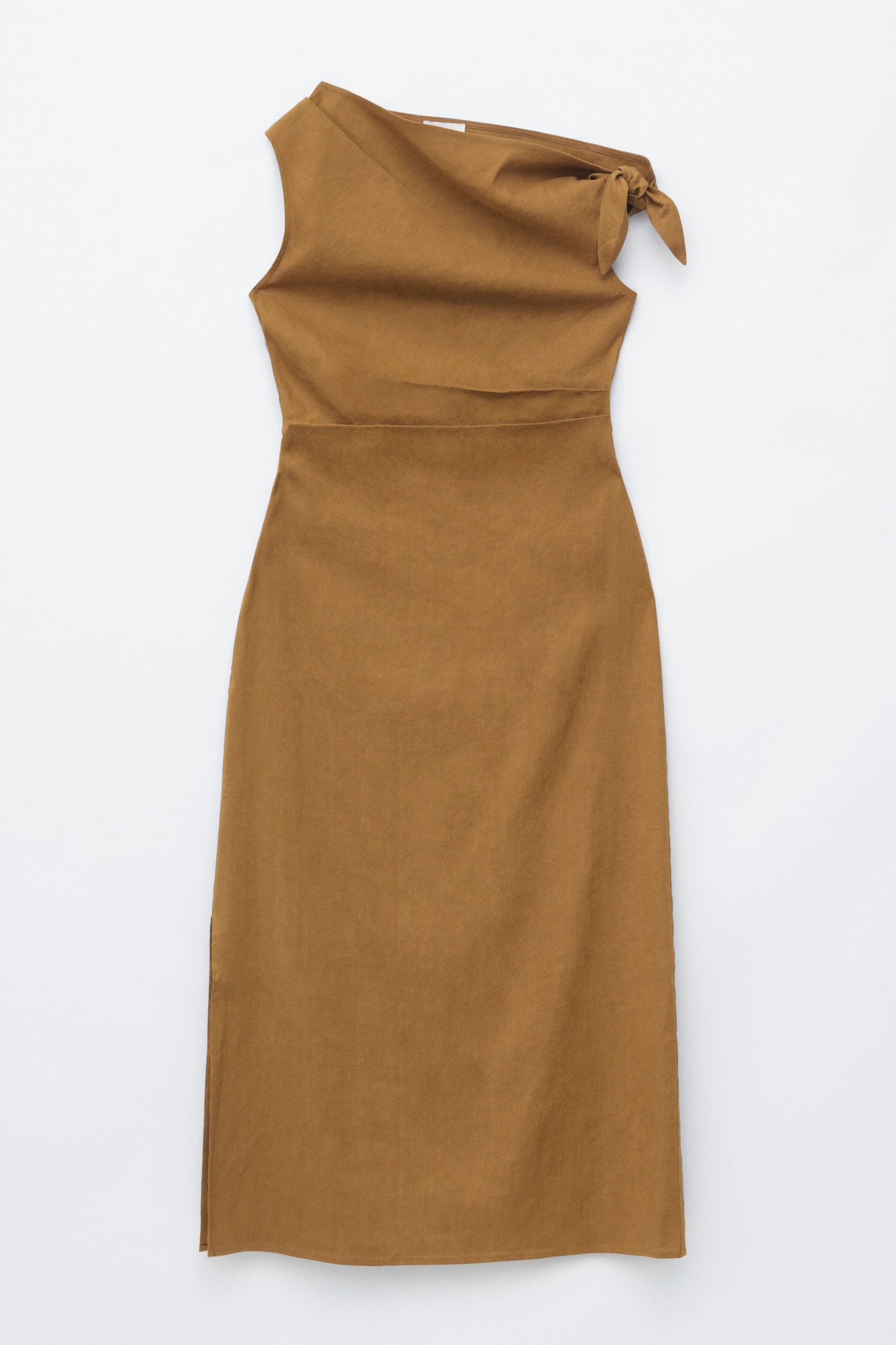 Asymmetrische midi-jurk - Bruin/Lichtblauw/bloemenprint - 1