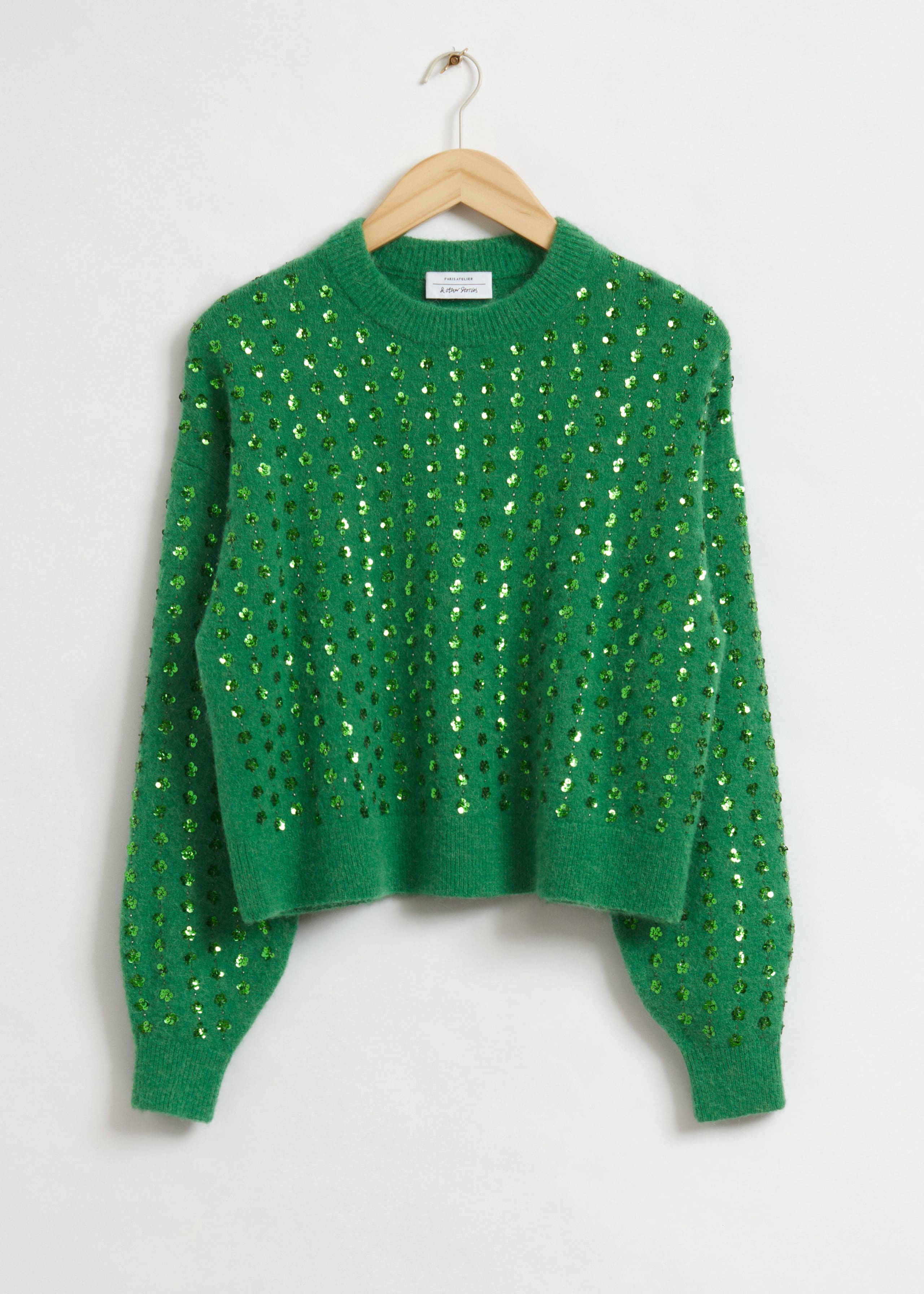 Cropped Sequin Embellished Jumper - Green - Natura morta