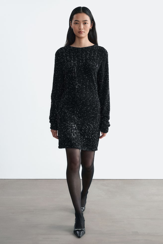 Robe en mesh à sequins - Noir - 1