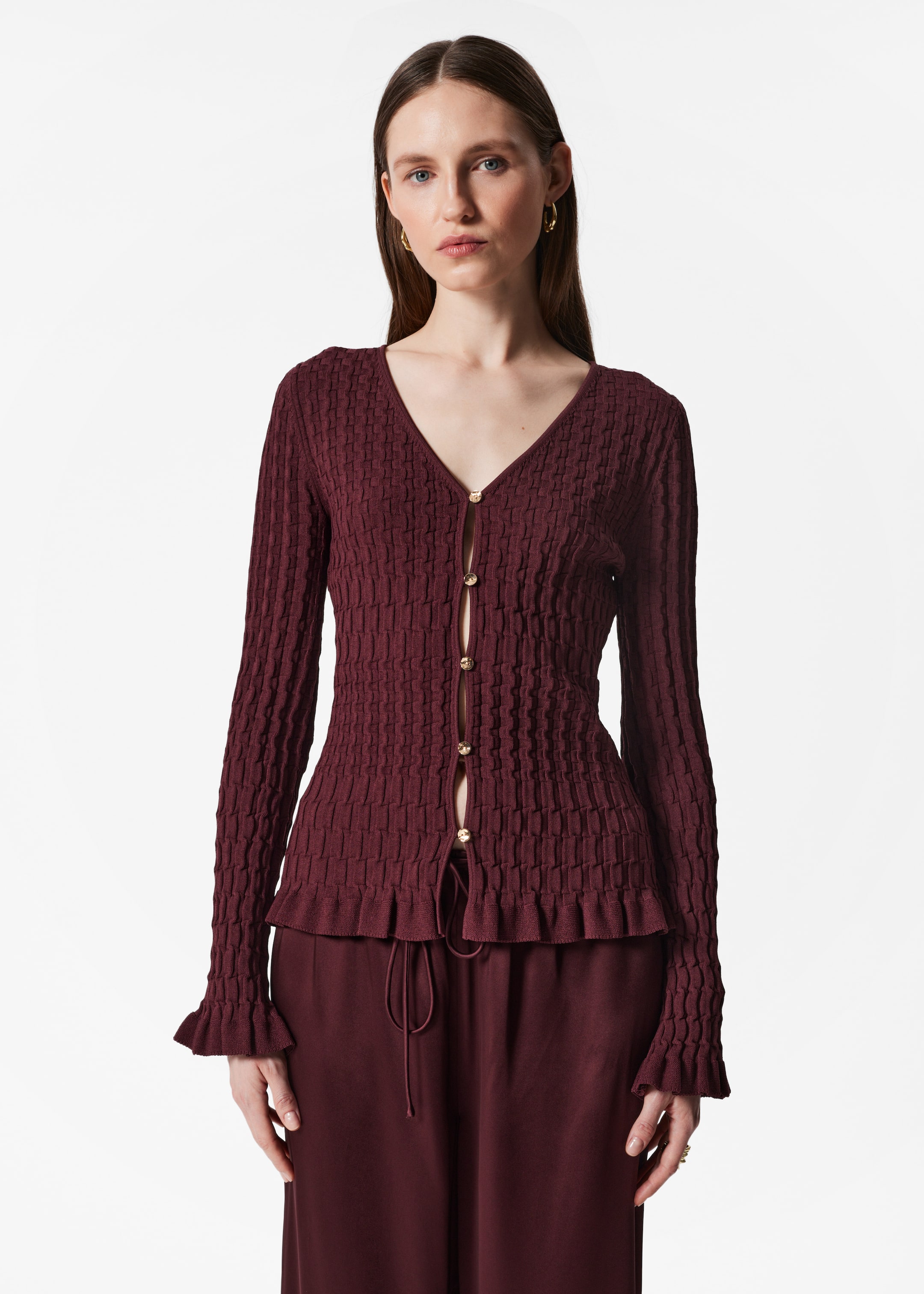 Agrandir l'image: Cardigan en maille texturée - Rouge foncé - FEMME | H&M FR 2