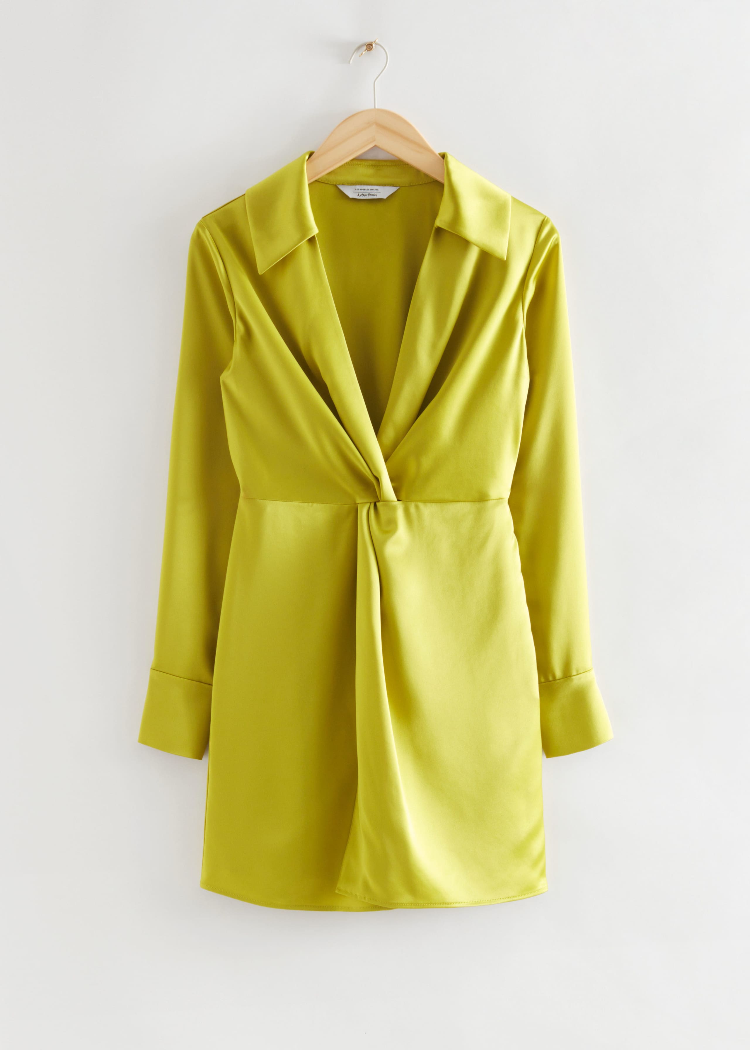 Twisted Front Satin Shirt Dress - Lime Green - Still Life