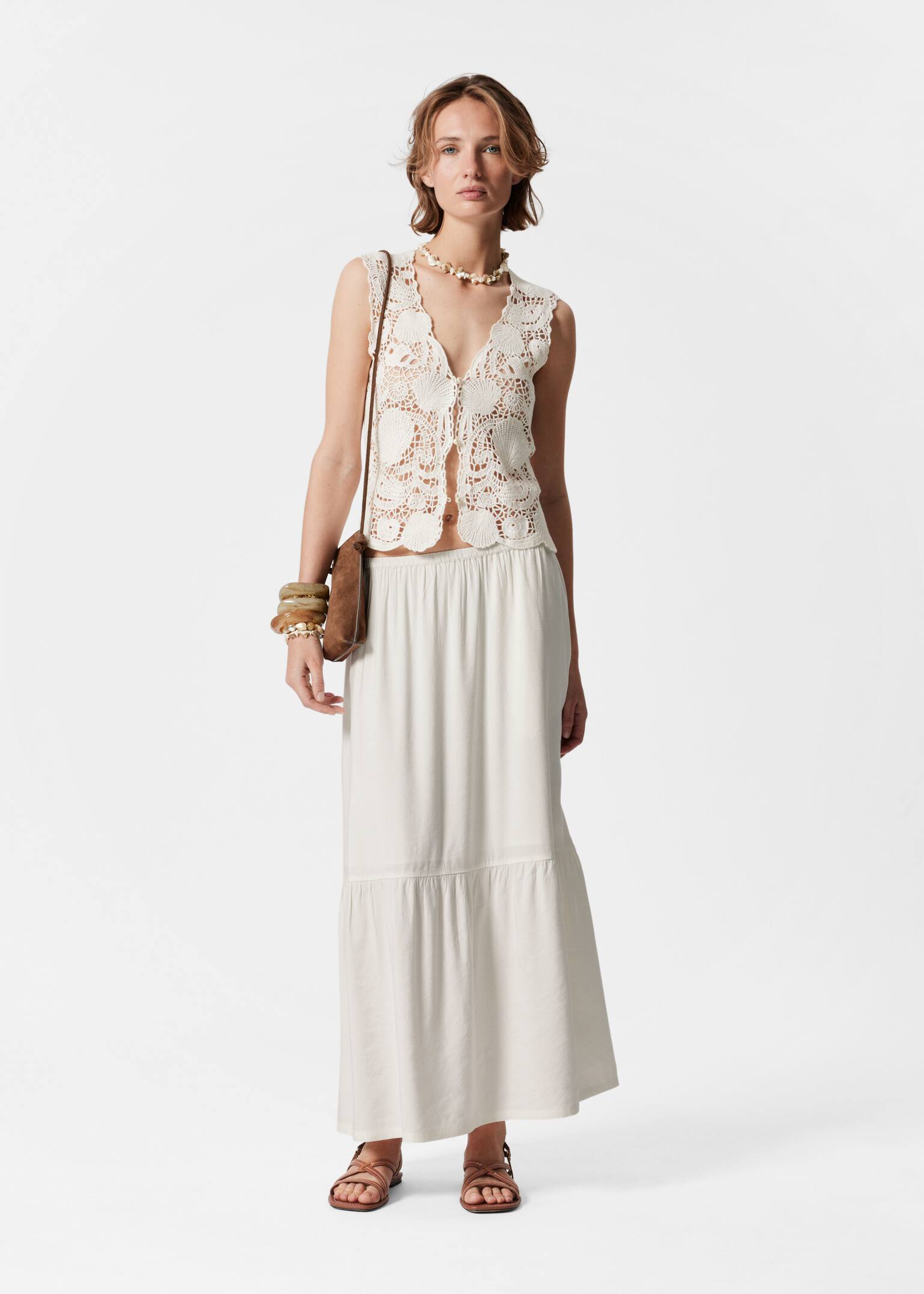 Top vestă croșetat - Alb - 3