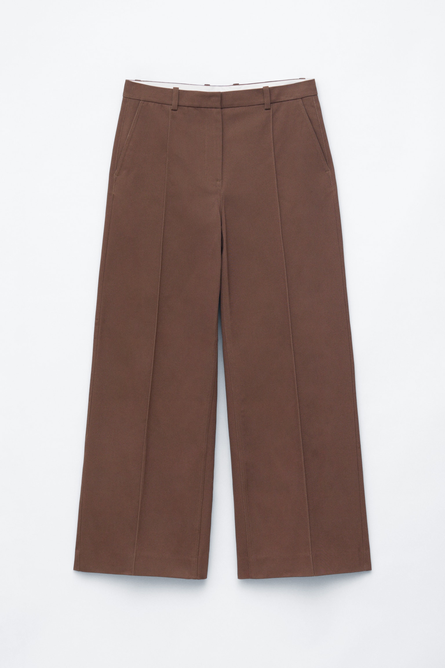 Bomuldsbukser med pressefolder - Brun/Hvid - 2