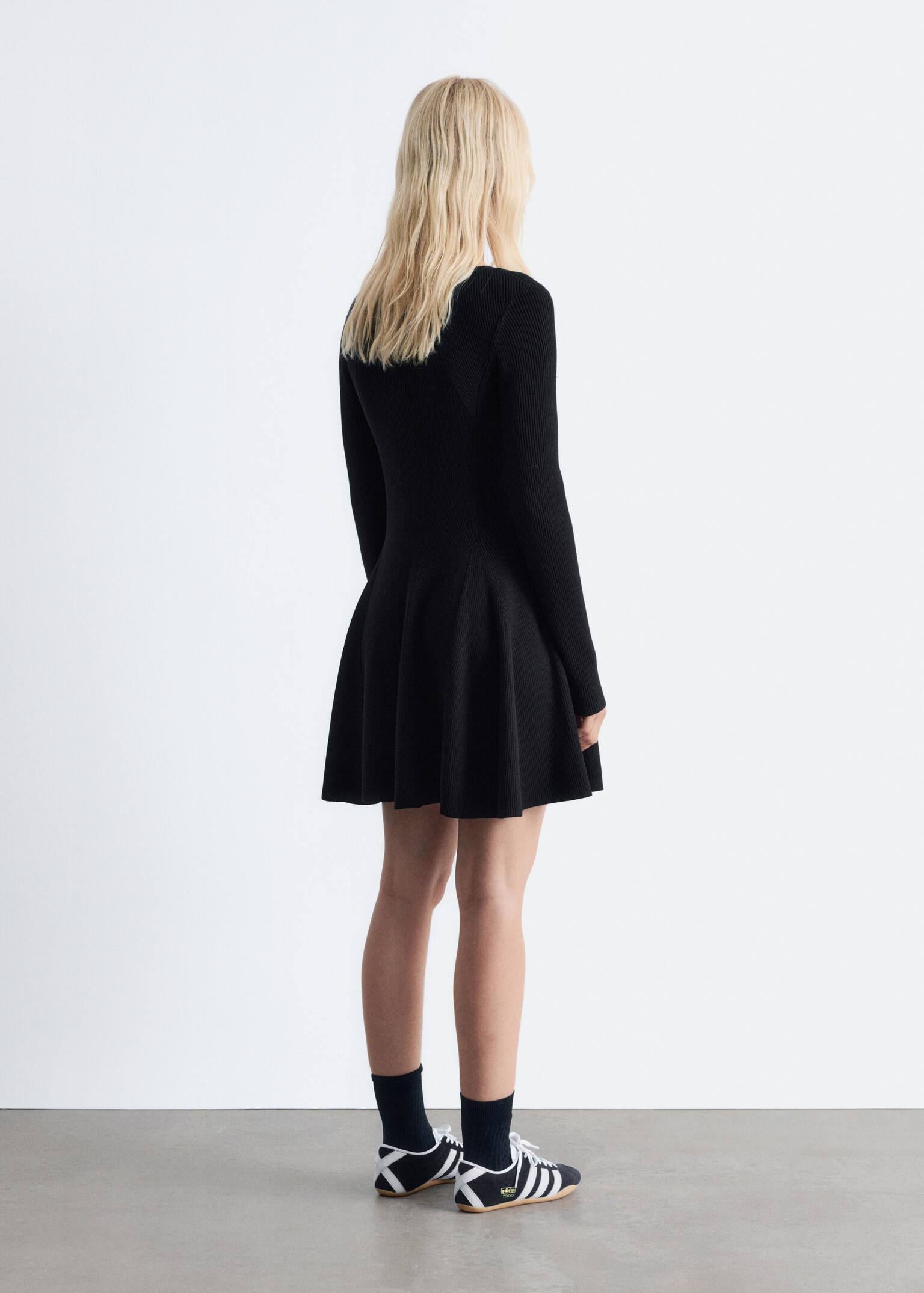 Rib Knit Mini Dress - Negru/Burgundy - 4