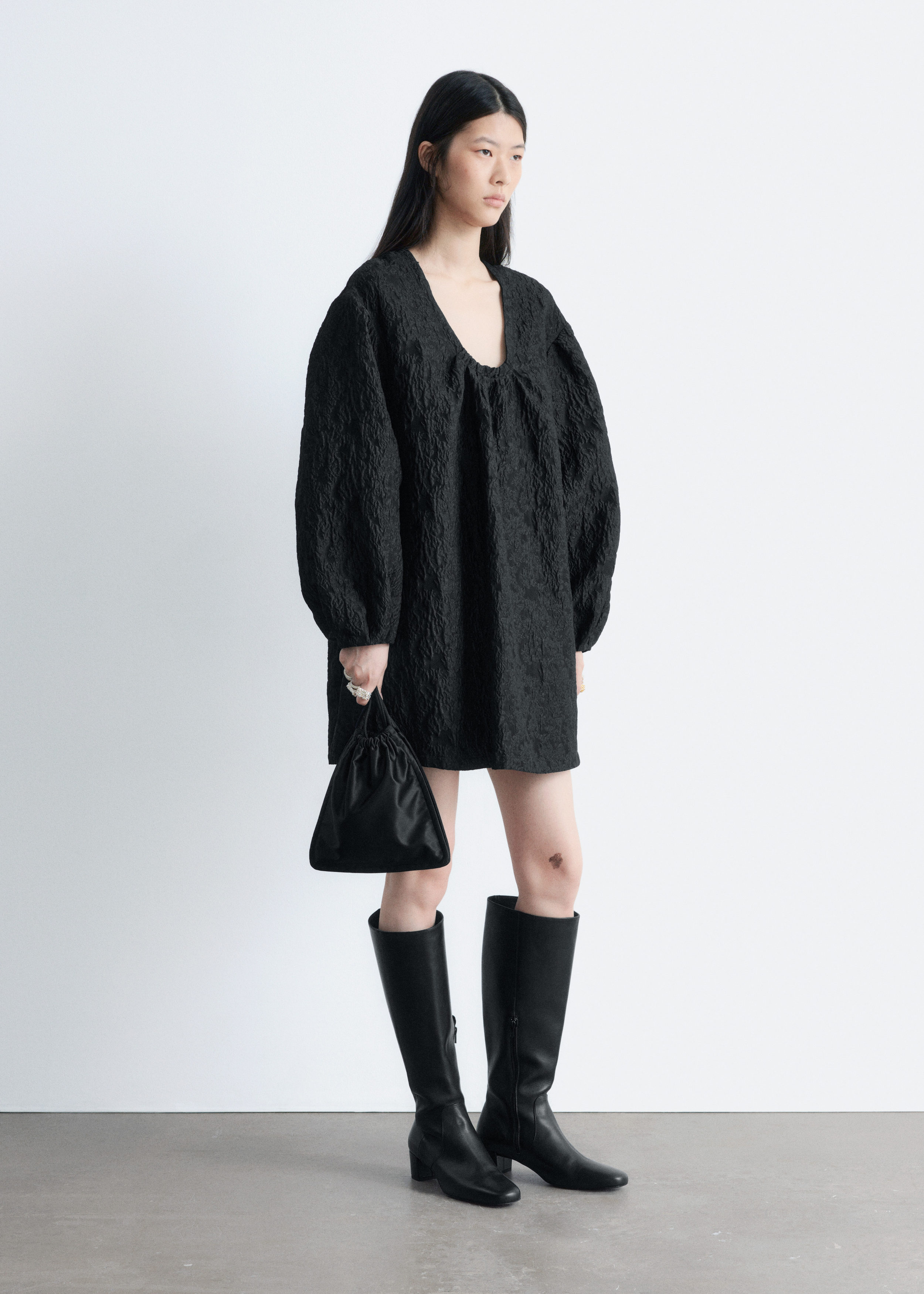 Tie-Front Jacquard Mini Dress - Black - & Other Stories US