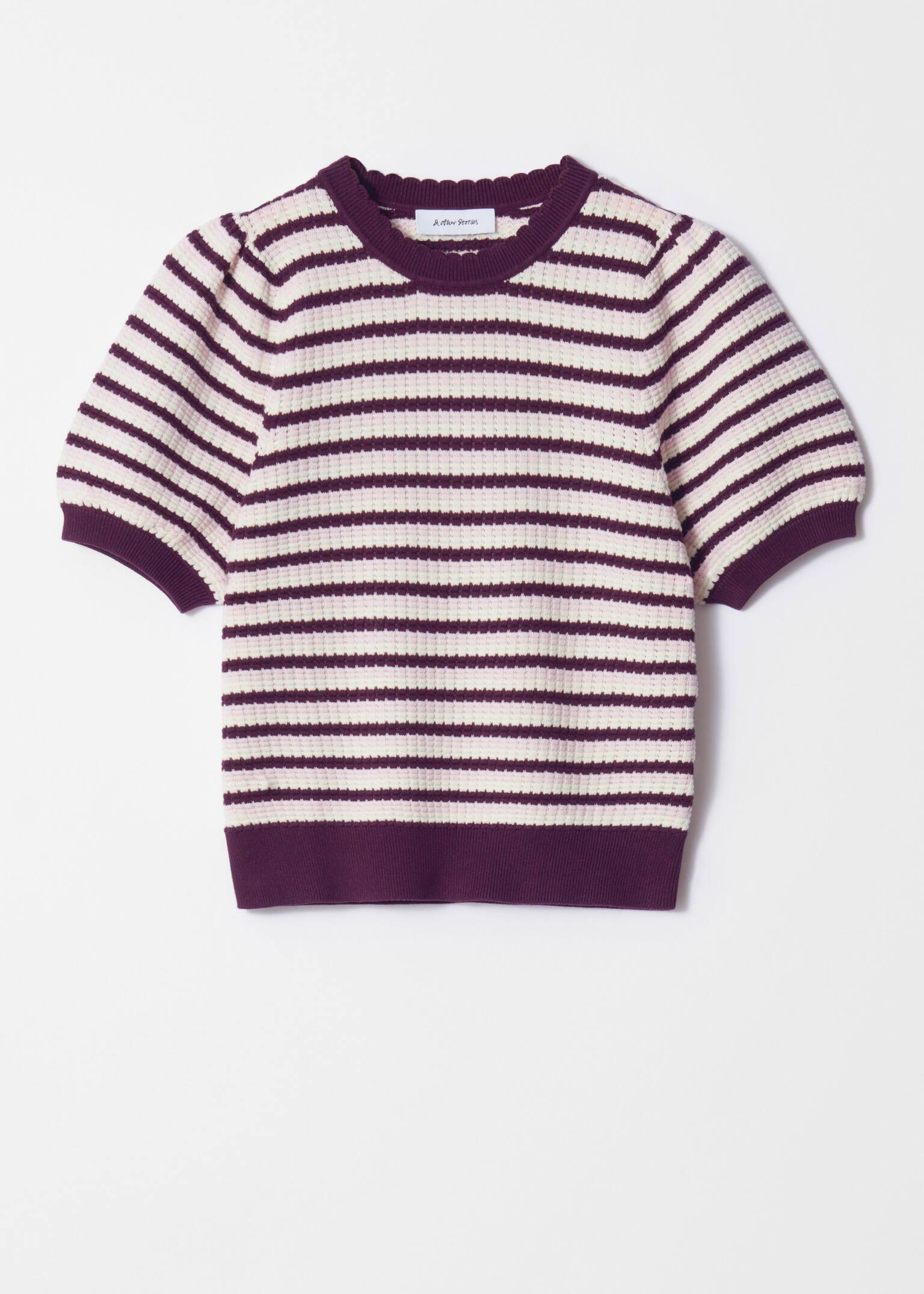 Scalloped Knit Top - Purple Stripes