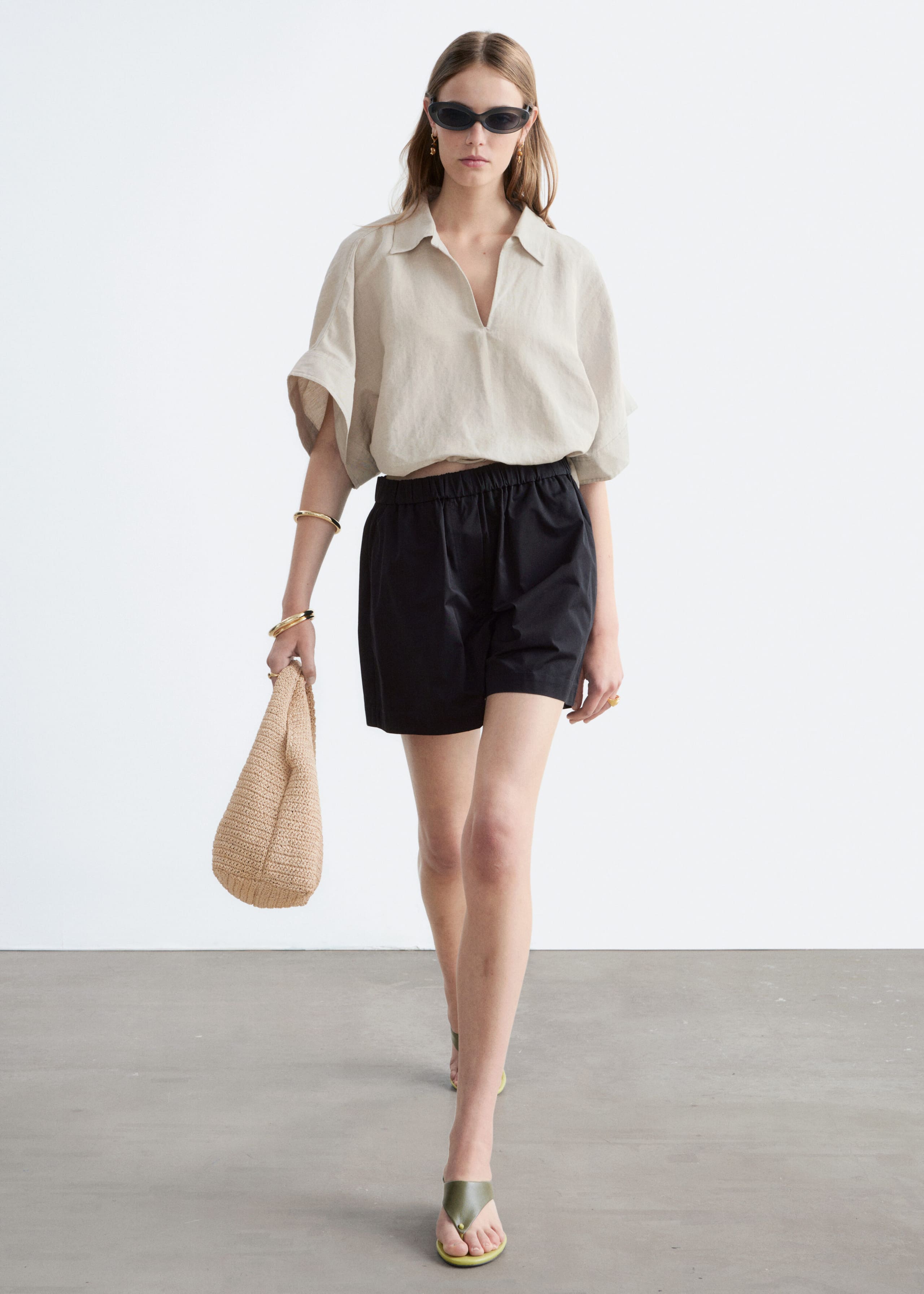 High-Waist Cotton Shorts - White - Lookbook