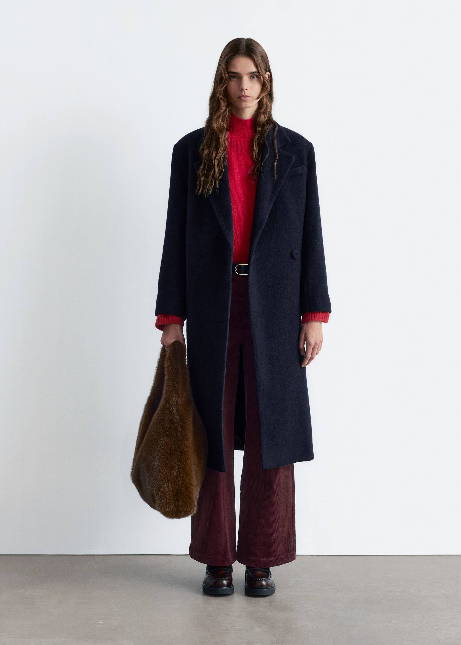 Zweireihiger Wollmantel - Navyblau - 1
