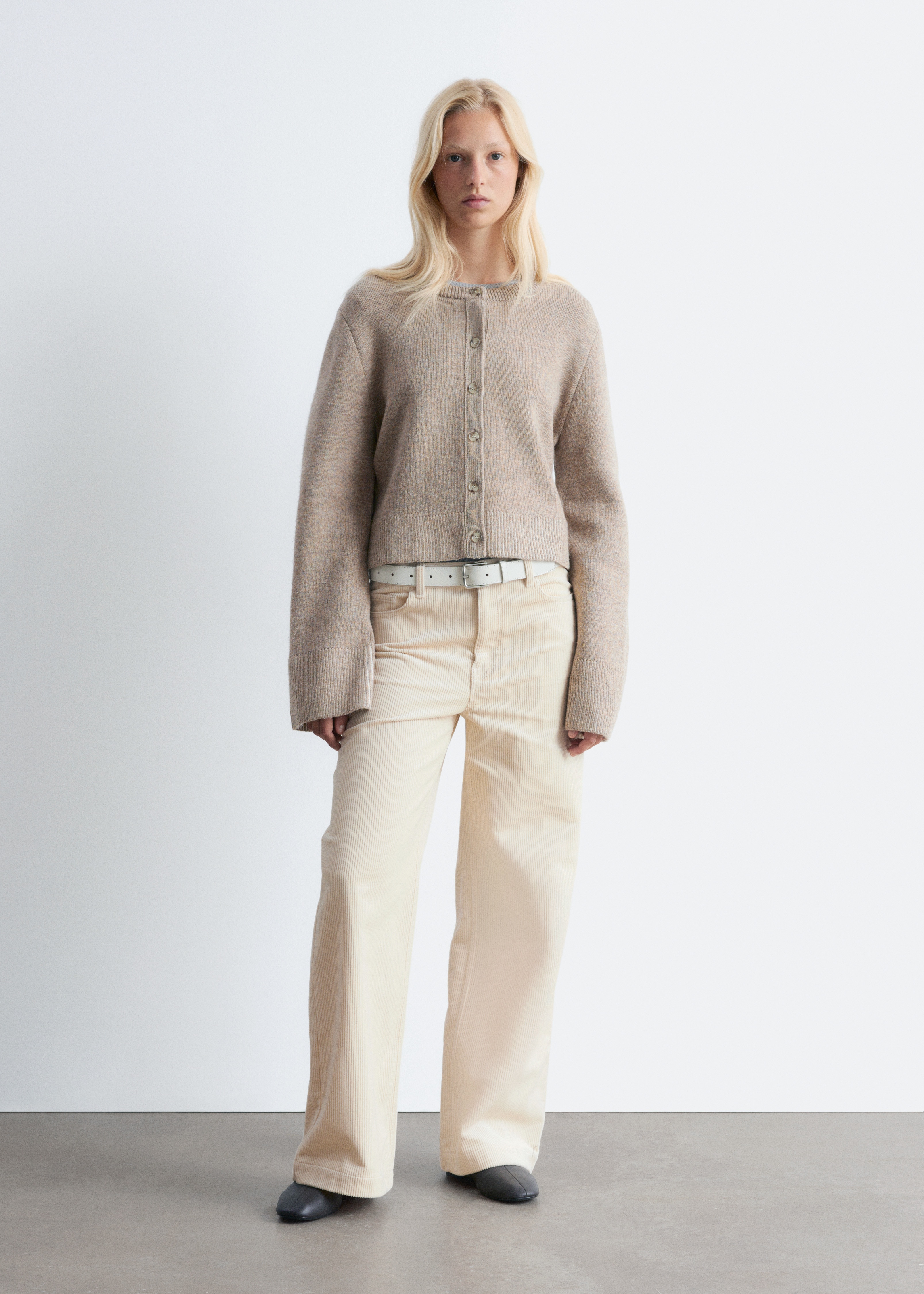 Croppet, boxy cardigan - Muldvarp/Mørkegrå