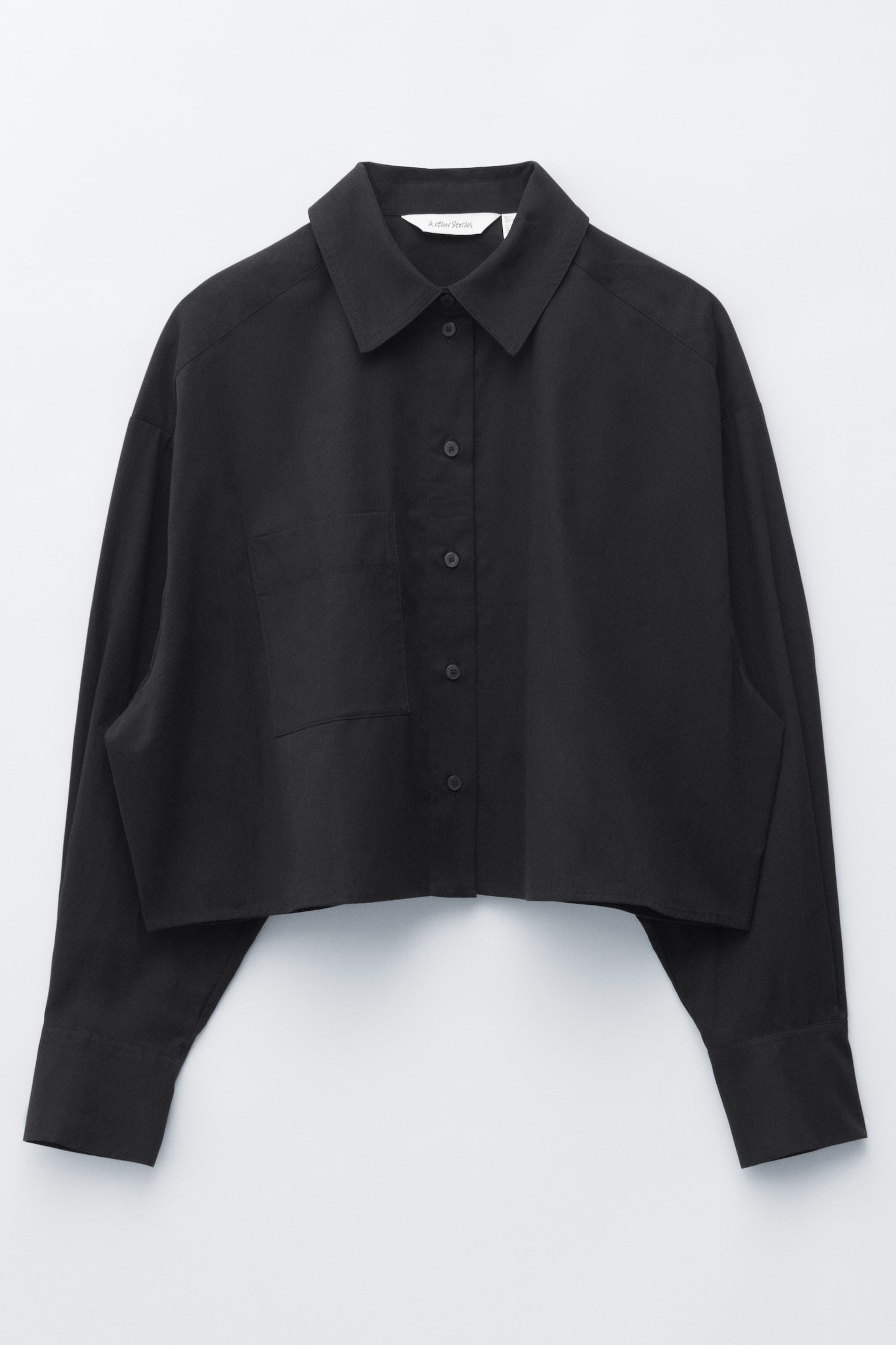 Cropped Oversized Cotton Shirt - Black/Pastel Pink/Beige/Blue Stripes/White - 1