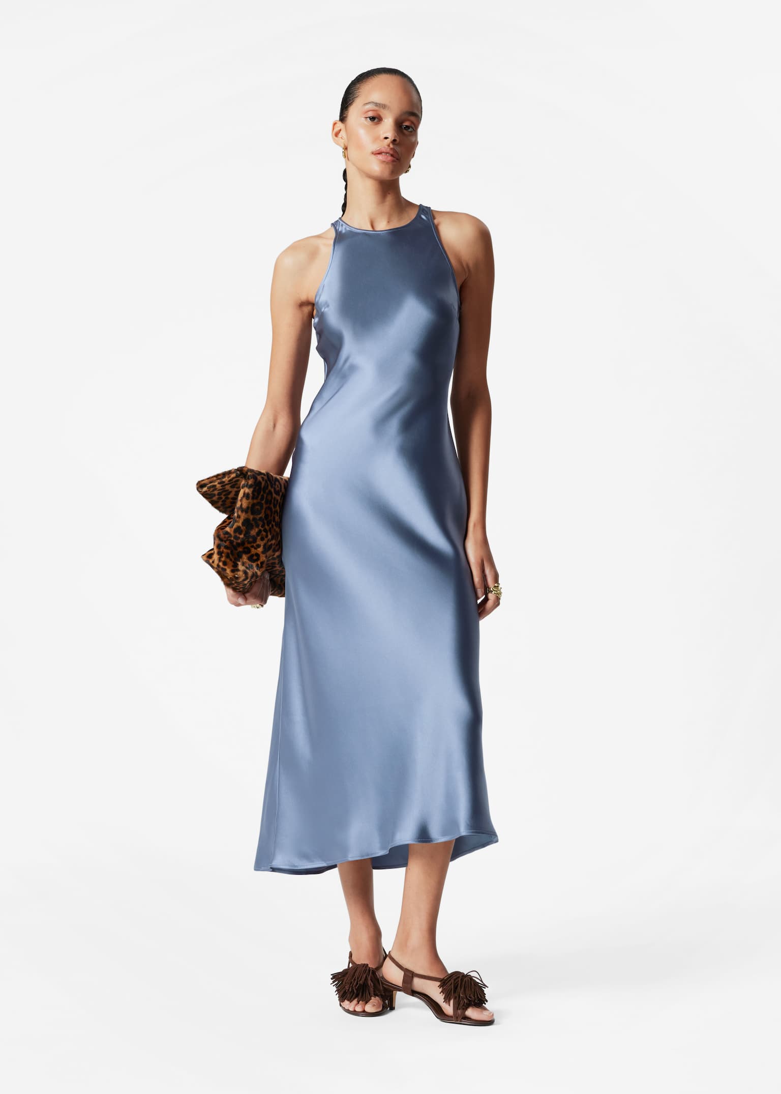 Robe midi en satin sans manches - Bleu moyen/Dark pink/Marron foncé/Noir/Rose/Jaune pastel/Gris clair/Bleu clair