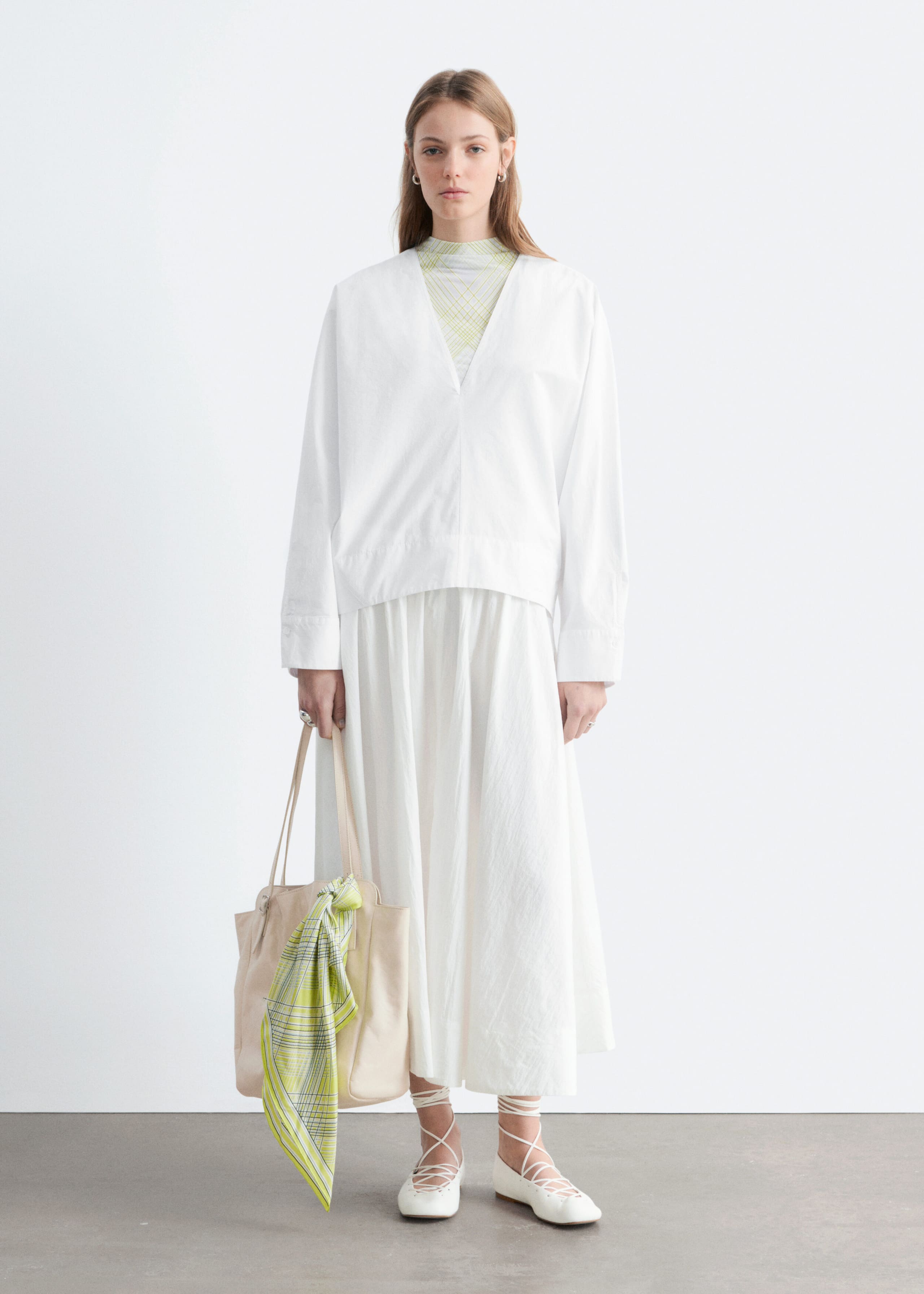 Image of Sculptural Cotton V-Neck Blouse