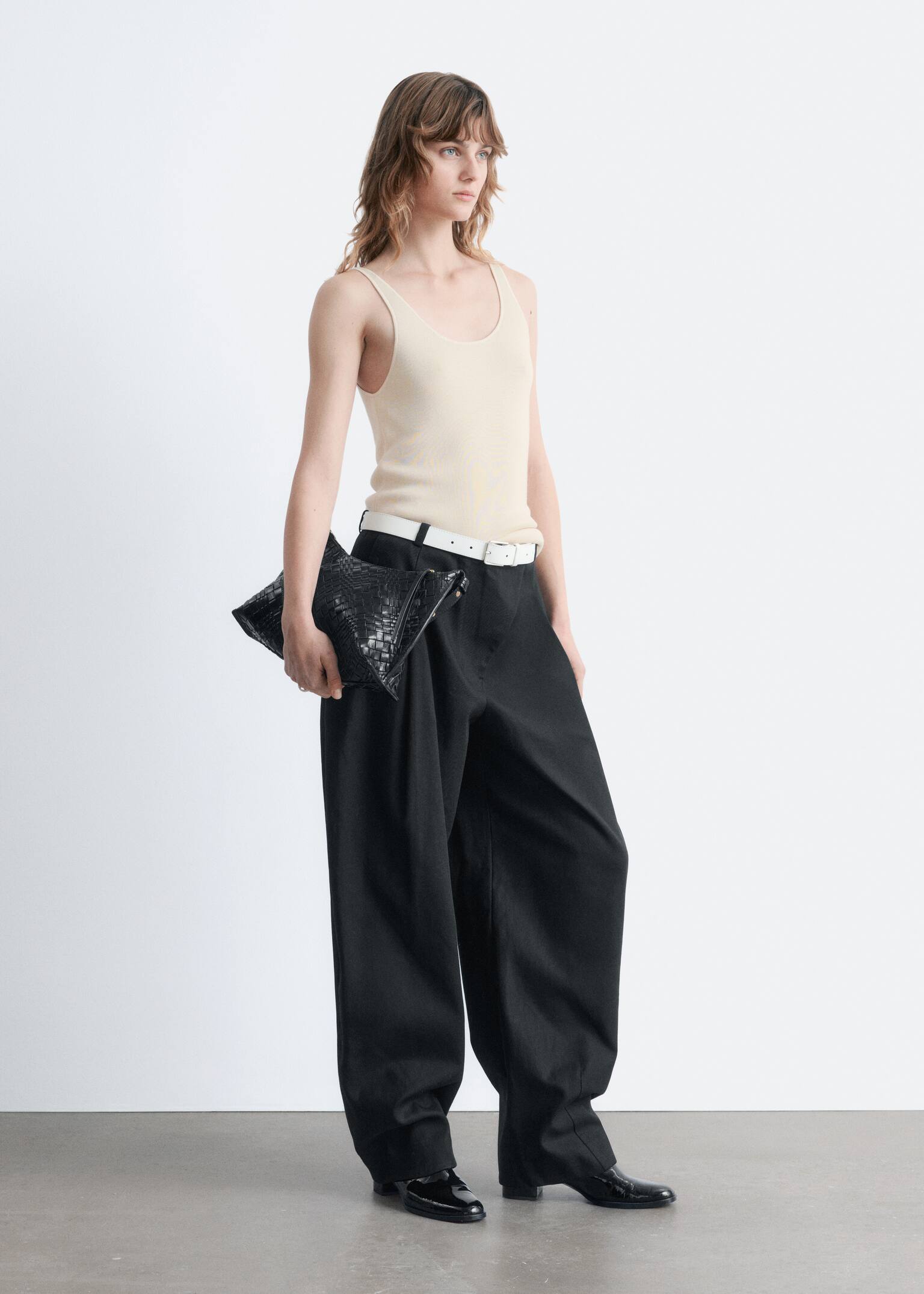 Tílko s kulatým výstřihem - Krémová/Tmavě šedá - 3