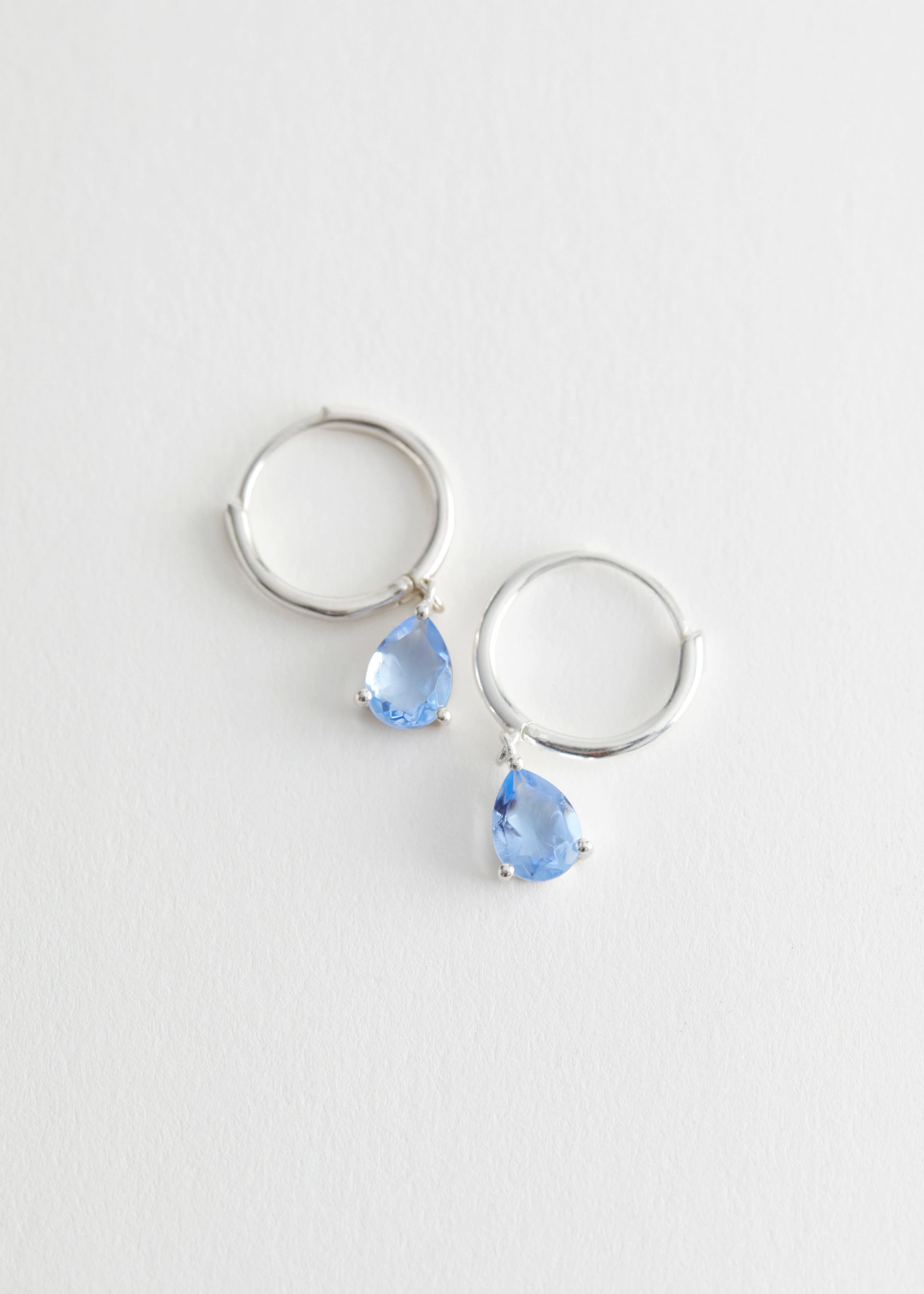 Delicate Gemstone Pendant Hoop Earrings - Pale Blue - Still Life