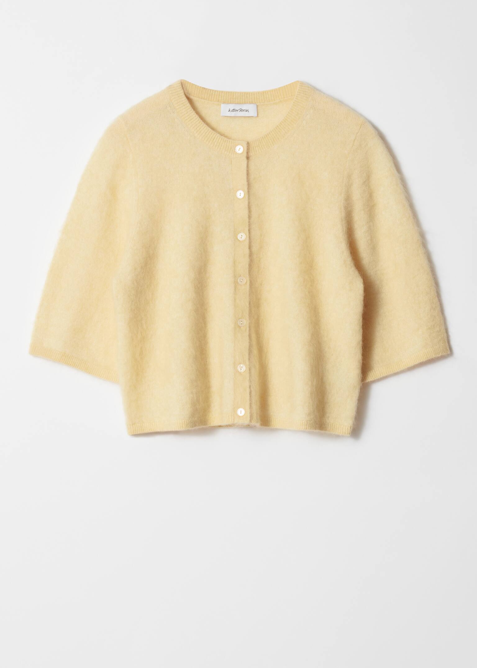 Cardigan en maille de mohair mélangé - Jaune/Marron foncé/Bleu foncé/Beige