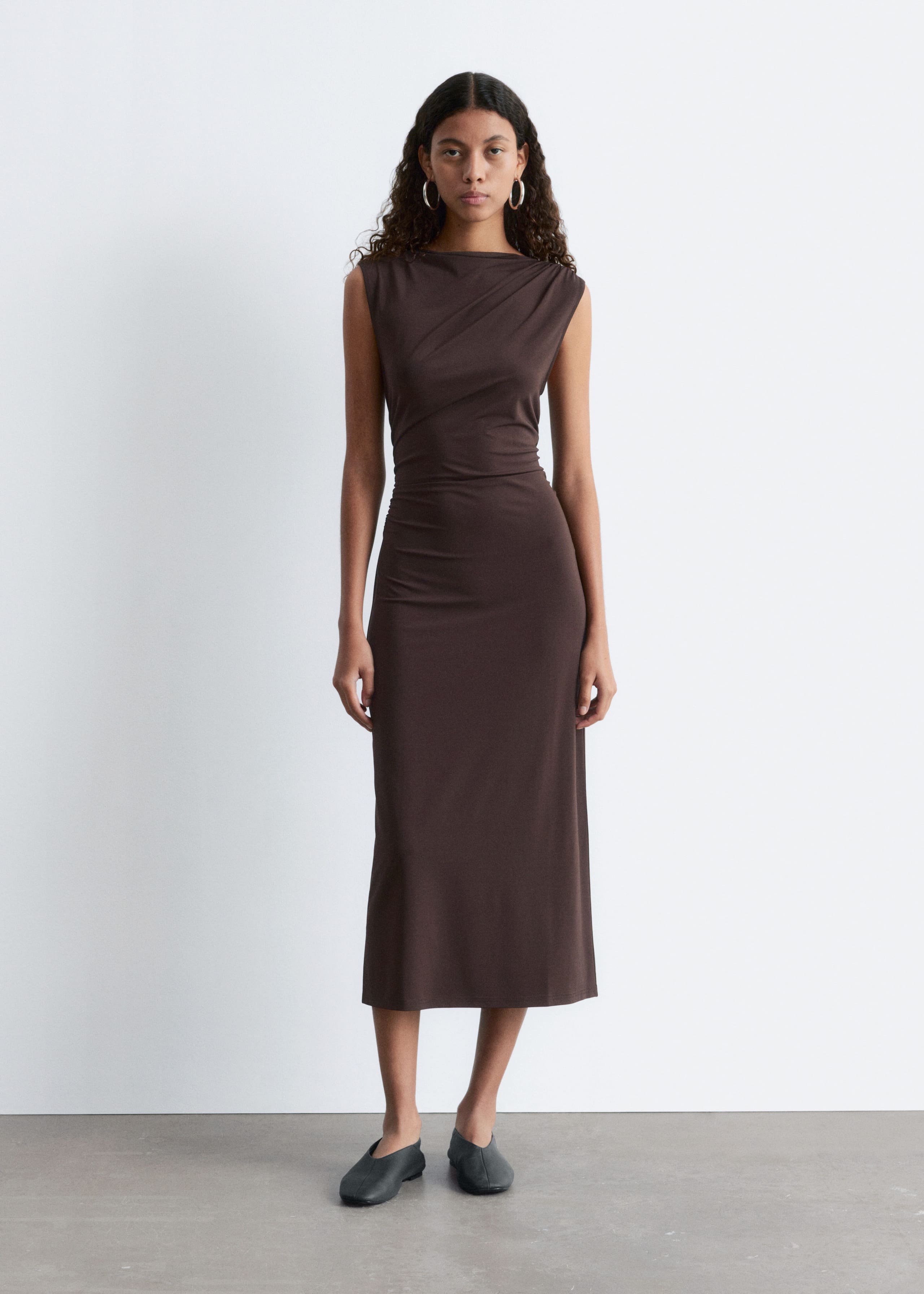 Image of Sleeveless Draped Midi Dress