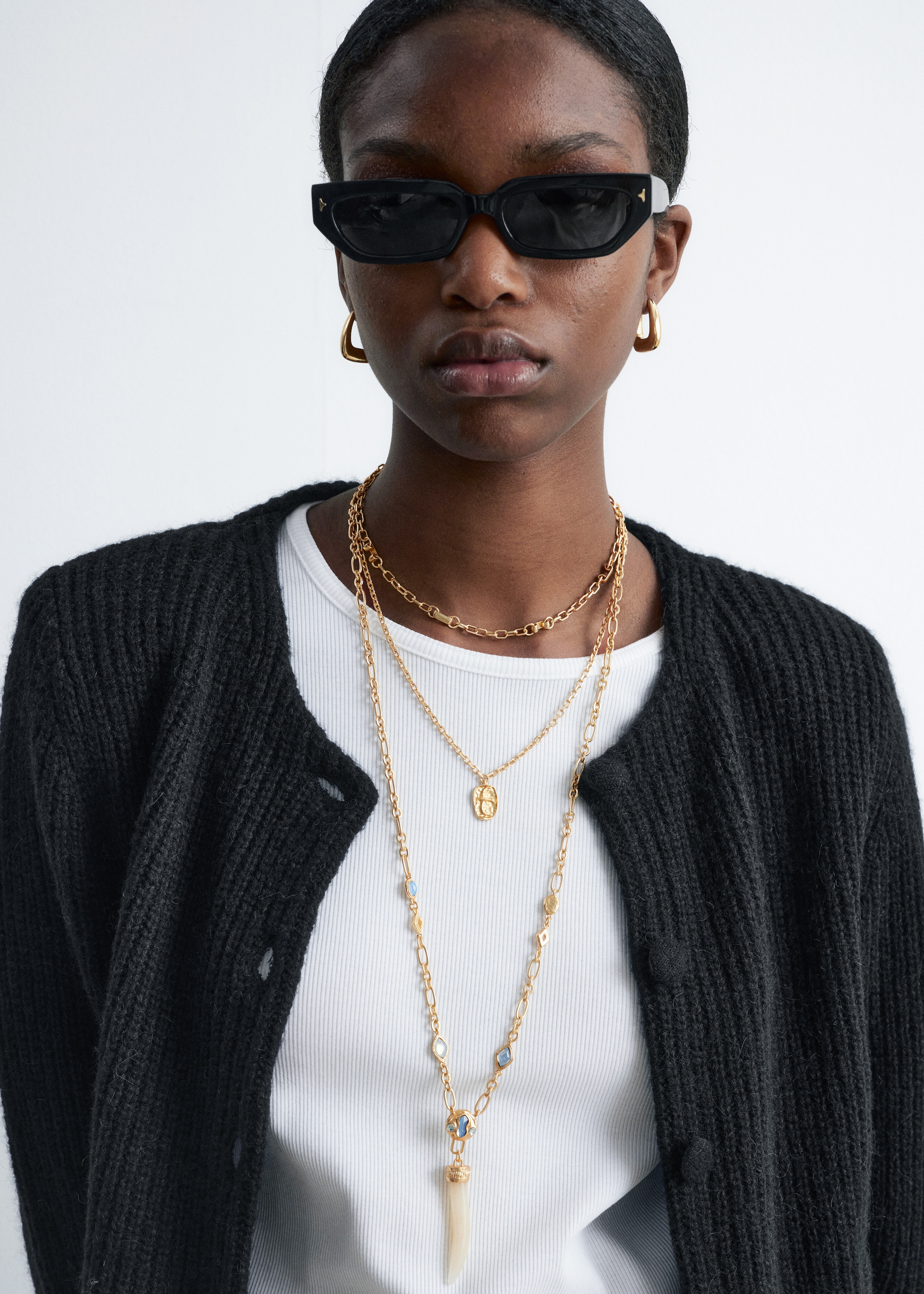 Layered Pendant Necklace - Gold/Multi-colour