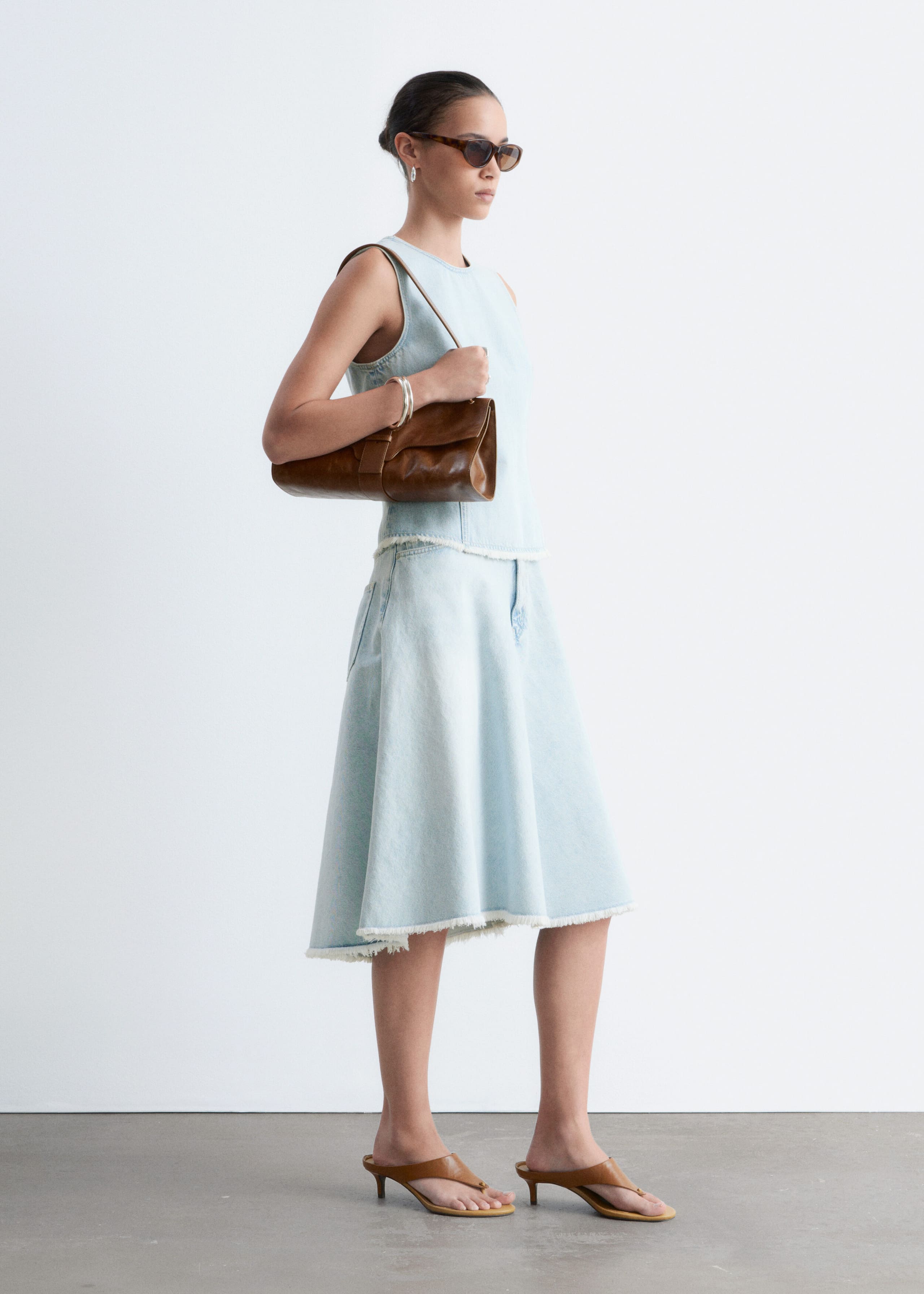 Raw-Edge Denim Top - Light Blue - Still Life