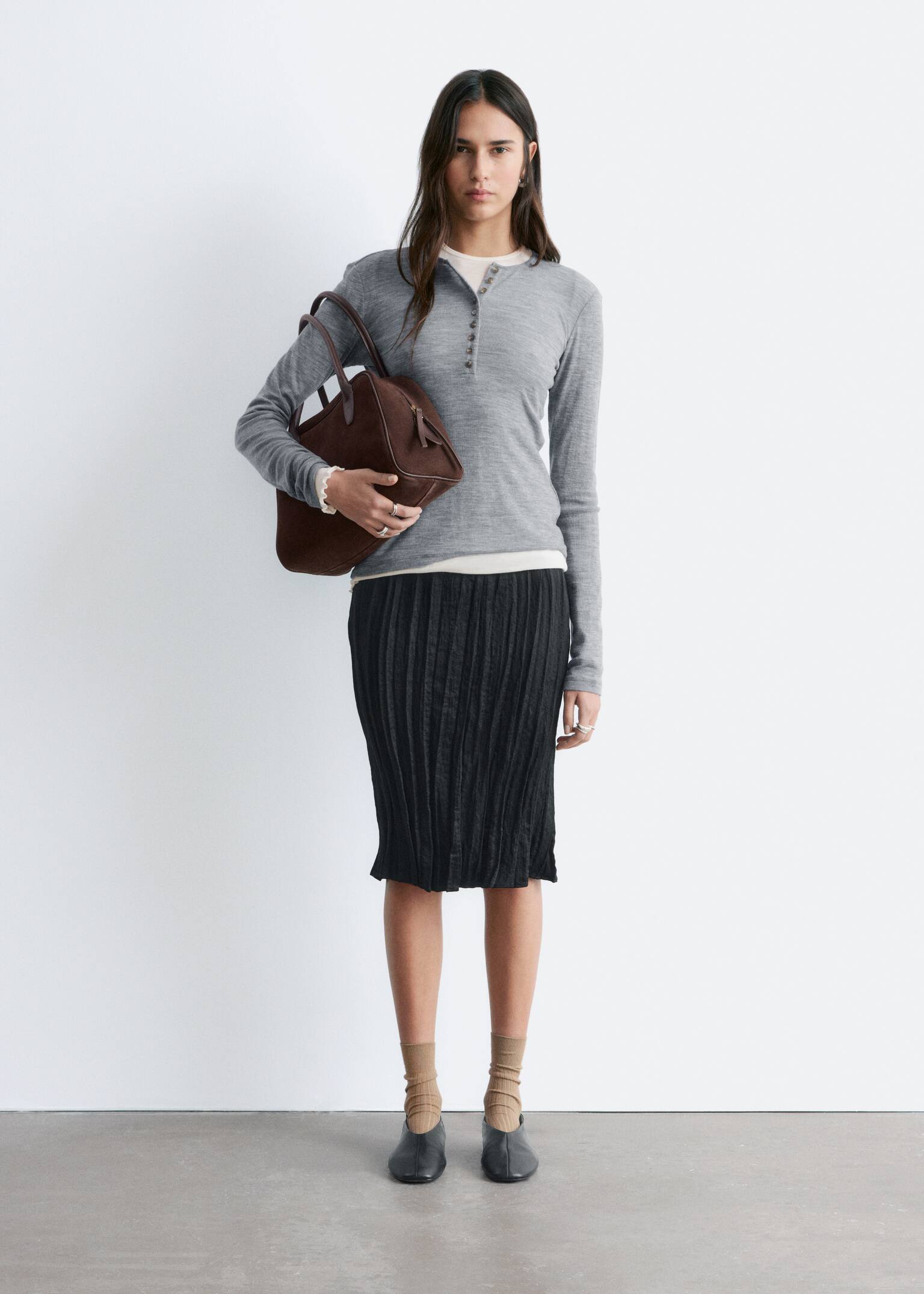 Haut en laine à demi-patte - Gris chiné/Marron chiné - 3