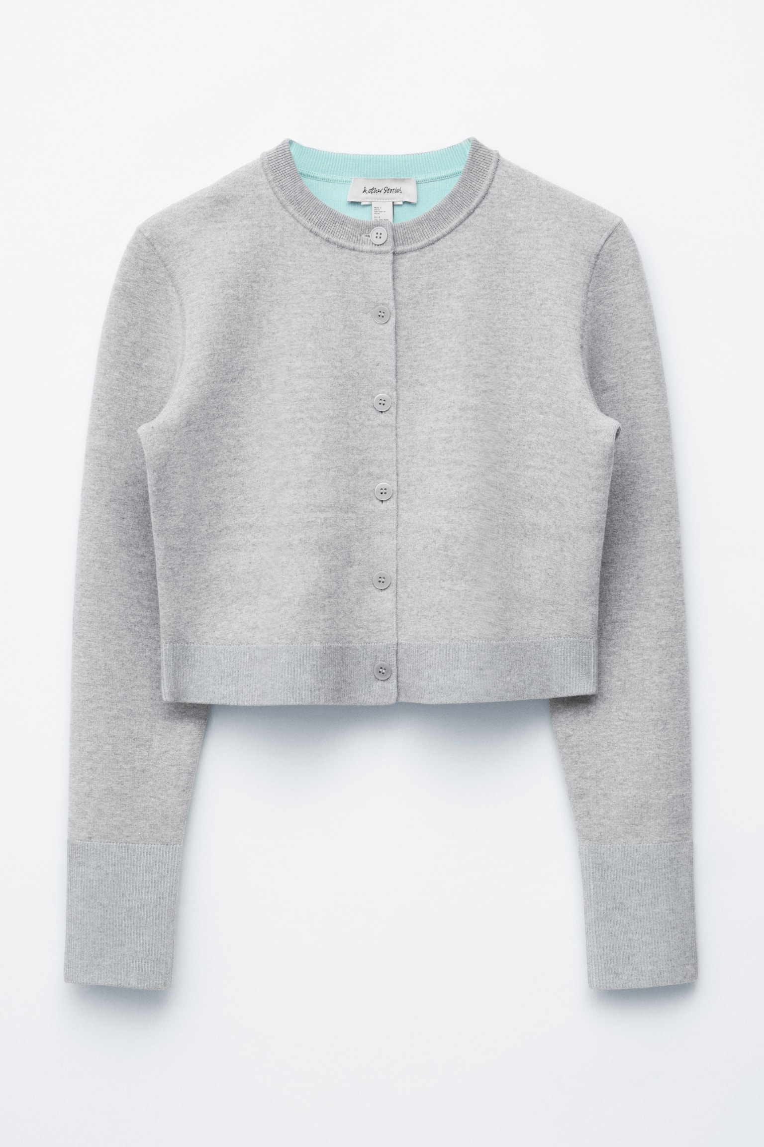 Zkrácený oboustranný kardigan - Šedá/tyrkysová - 2