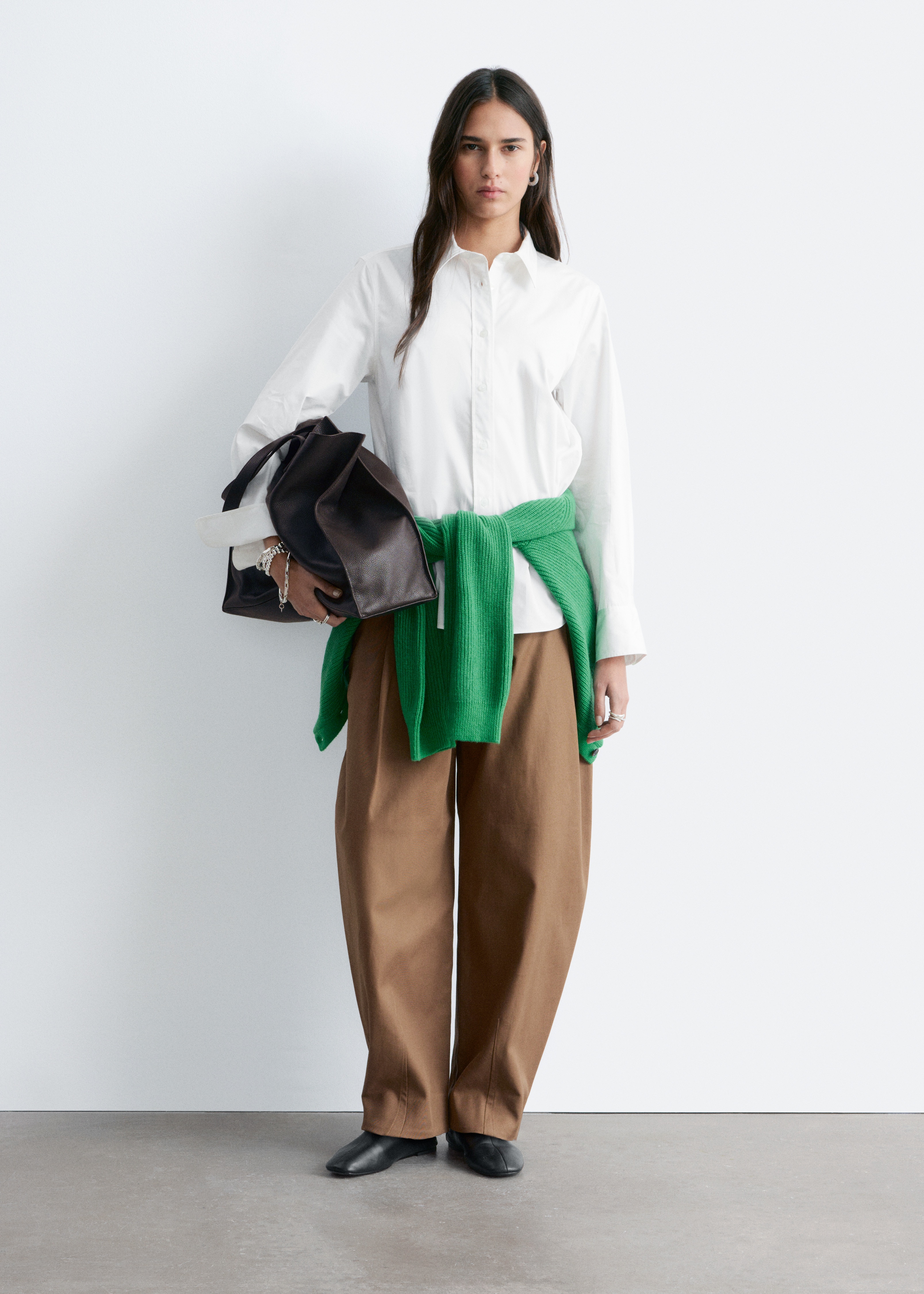 Bomullsskjorta - Crèmevit/Grön