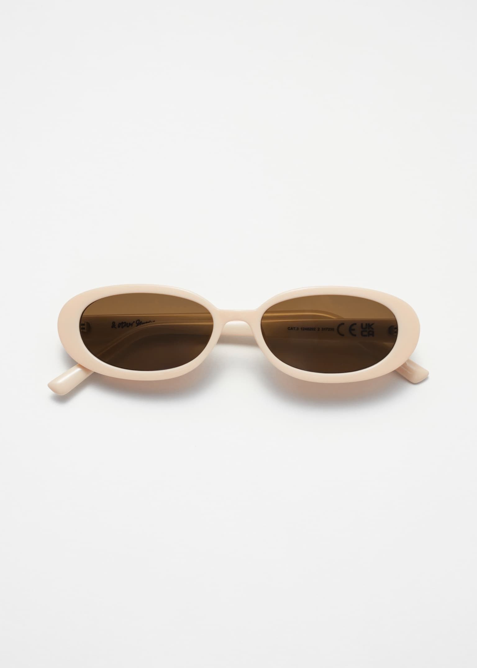 Óculos de sol com armação oval fina - Creme/Castanho/Amarelo - 2