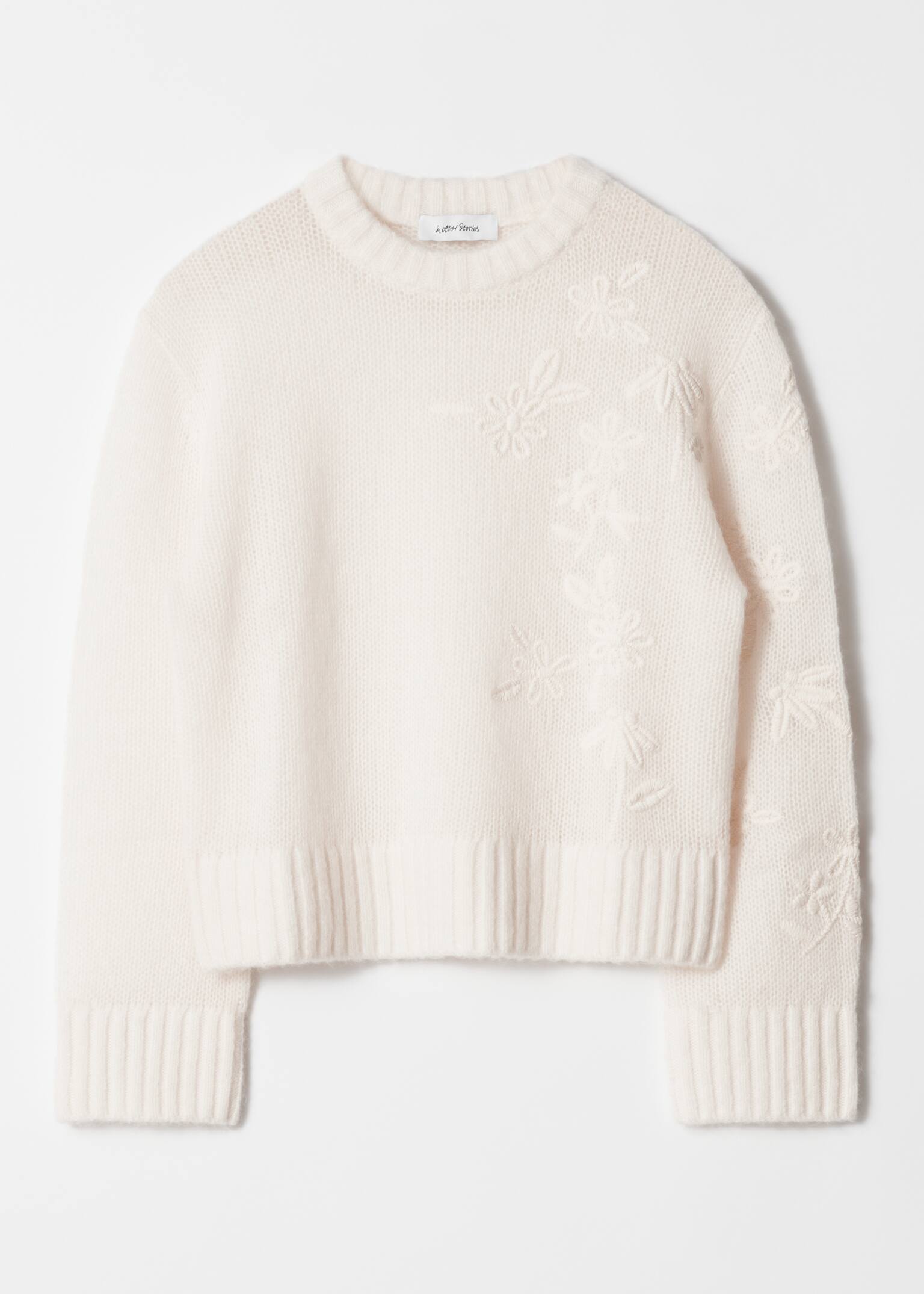 Embroidered Mohair-Blend Sweater - White